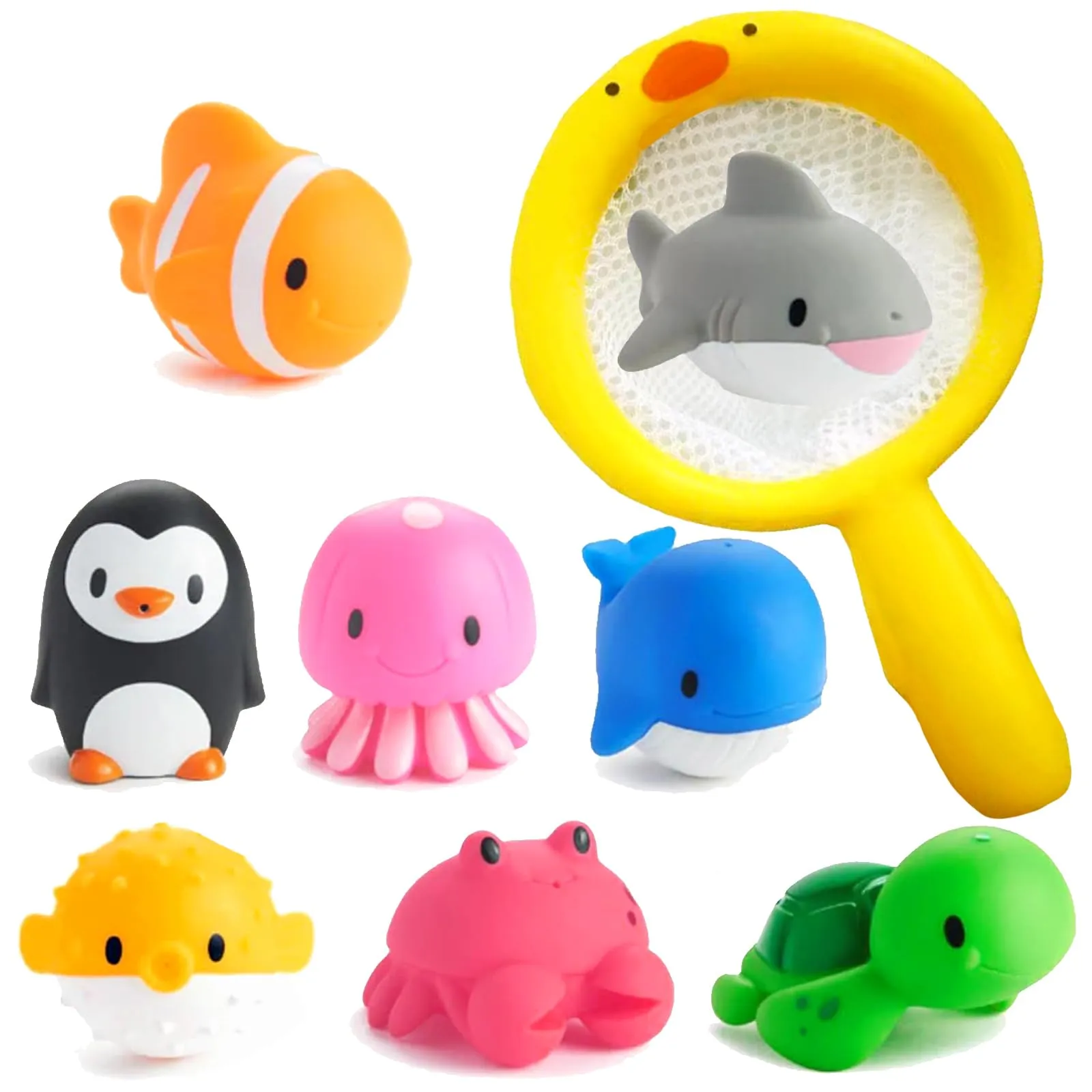 Guopai Giochi Bagnetto Neonato, 9 Pezzi Giocattoli da Bagno Galleggianti a Forma di Animali Marini, Giochi d’Acqua per Bambini, Squirt Toys per Vasca e Piscina, Regalo per Ragazzi e Ragazze