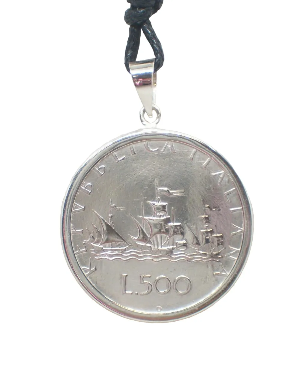 Ciondolo in Argento 925 con 500 Lire d'Argento serie Caravelle - Pendente con Girocollo -