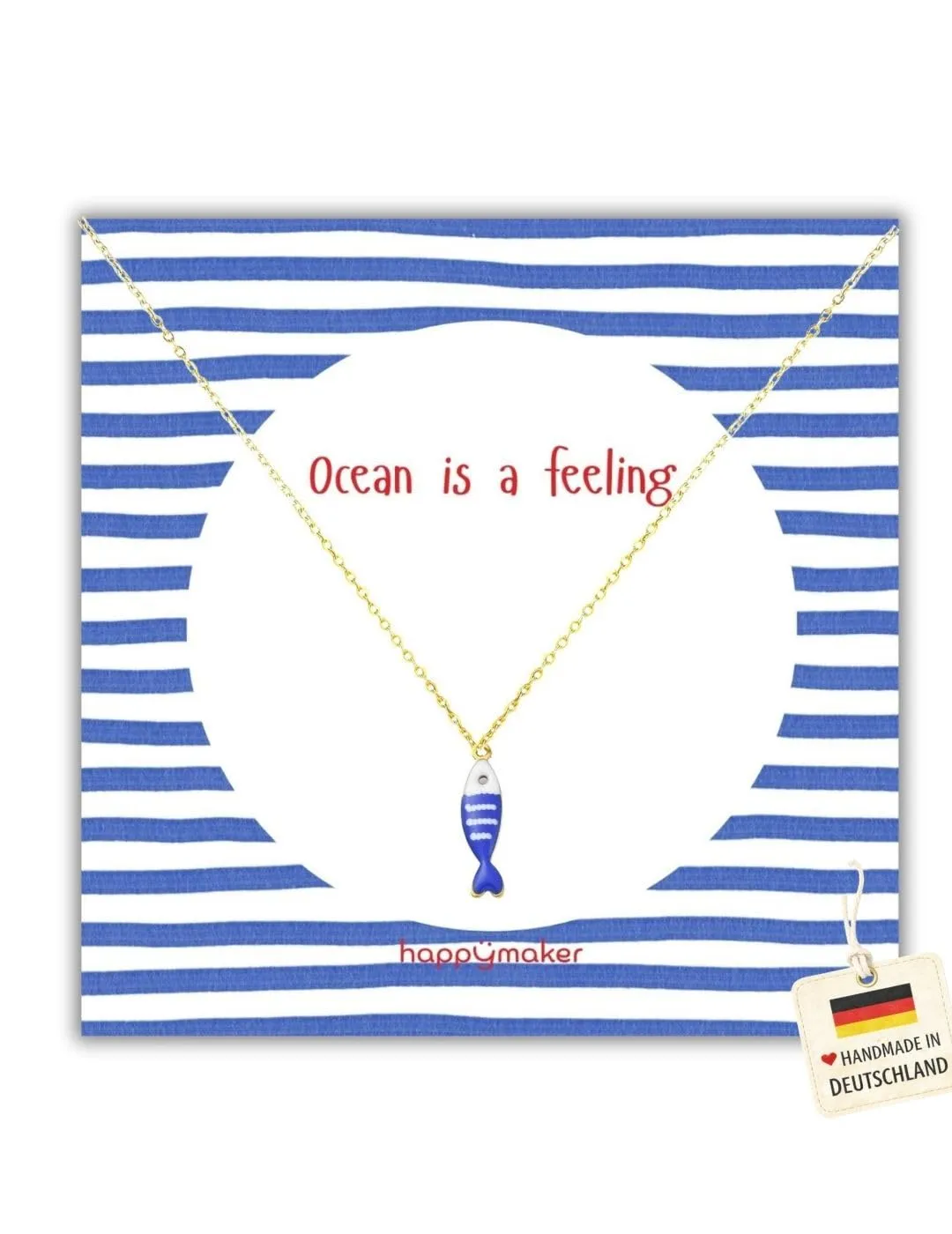 happymaker – Collana da donna in acciaio inox dorato – Collana sottile placcata in oro 18k con ciondolo a forma di pesce, regolabile, impermeabile, realizzata a mano in Germania