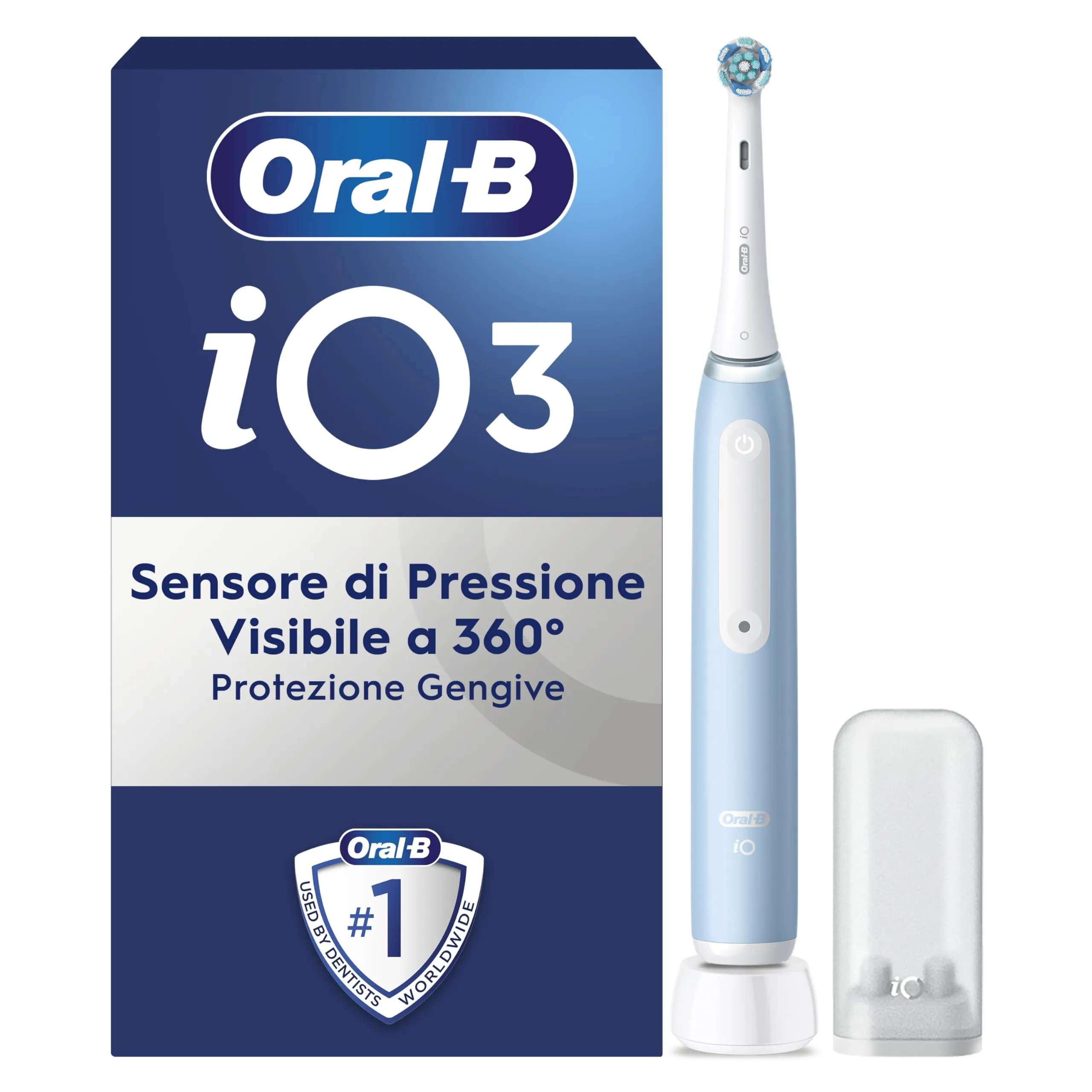 Oral-B Spazzolino Elettrico Ricaricabile iO 3N, Sensore di Pressione, Timer Anello Luminoso, 3 Modalità di Spazzolamento, 1 Testina, 1 Spazzolino, Blu, Idea Regalo