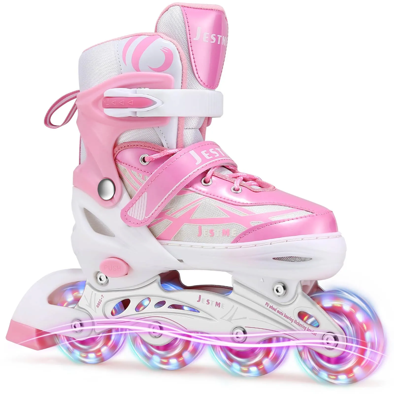 Pattini in linea regolabili per bambini ragazze ragazzi principianti, Pattini a rotelle rosa e viola per bambino e adolescente per lo sport (Rosa, S (EU28-32))