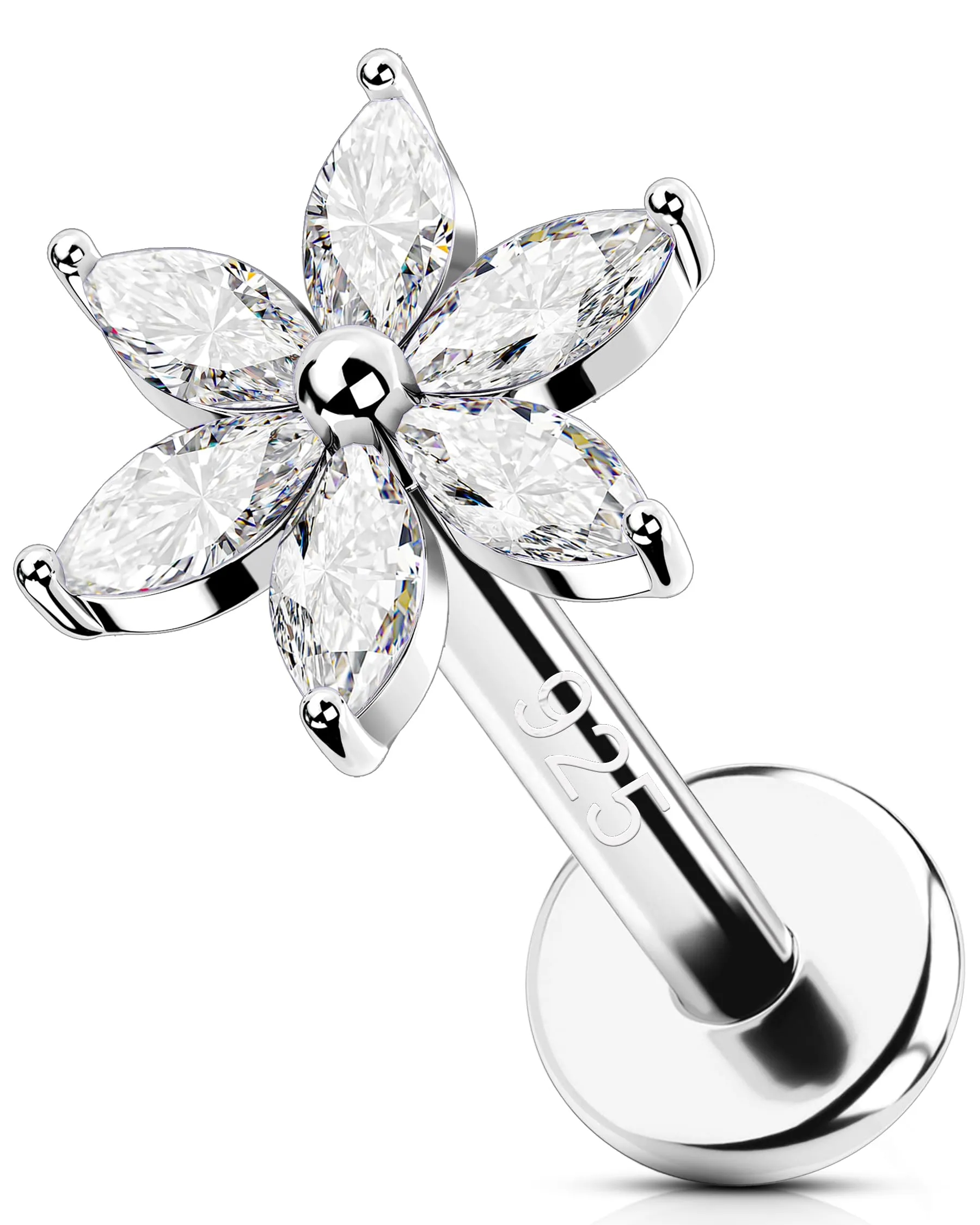 OUFER 16G Fiore Piercing Helix Filettato Interno Piercing Trago Argento 925 Piercing Conch Trasparente CZ Gioielli Per Il Corpo 6/8 mm Labret Piercing