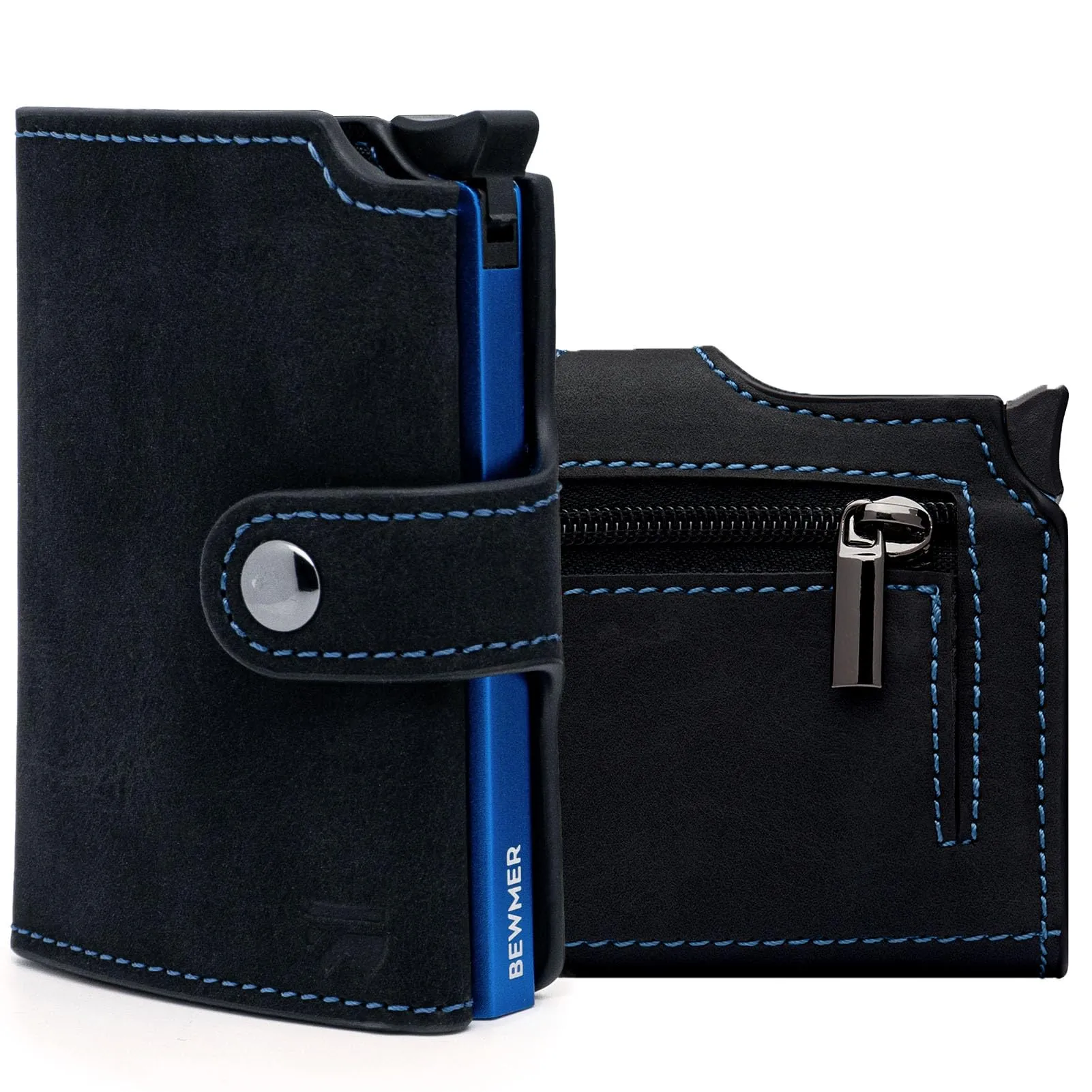 BEWMER v2 Portafoglio Uomo Slim In Similpelle Con Protezione RFID Anticlonazione – Porta Carte Di Credito Uomo E Donna Per 9 Tessere, Con Portamonete – Porta Tessere, Nero Azzurro