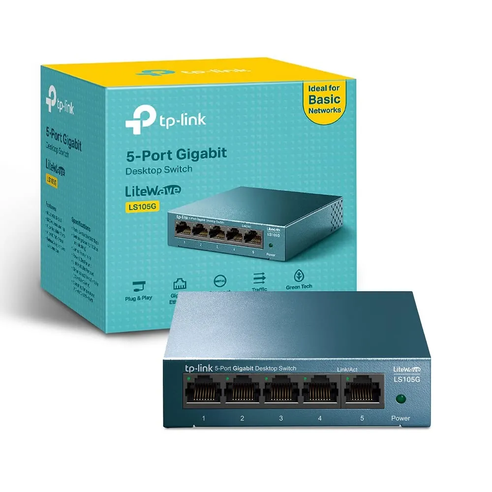 TP-Link Ls105G Switch Ethernet 5 Porte Gigabit, Sdoppiatore Ethernet, Struttura In Metallo, 802.1P/Dscp Qos, Funzionamento Silenzioso, Montaggio Desktop, Blu, ‎9.98 x 9.8 x 2.5 cm; 190 grammi