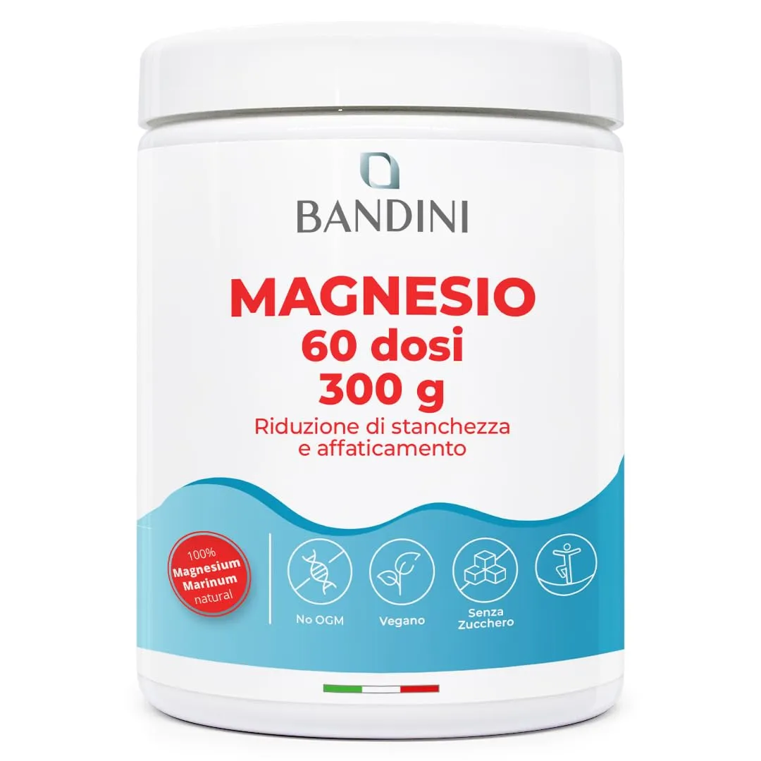 Bandini® MAGNESIO COMPLETO IN POLVERE 430mg - Magnesio Puro 60 Dosi, Magnesio Carbonato Fonte di Magnesio Citrato, Integratore Benessere Intestinale Per Stitichezza, Ansia, Stress, Memoria (300g)
