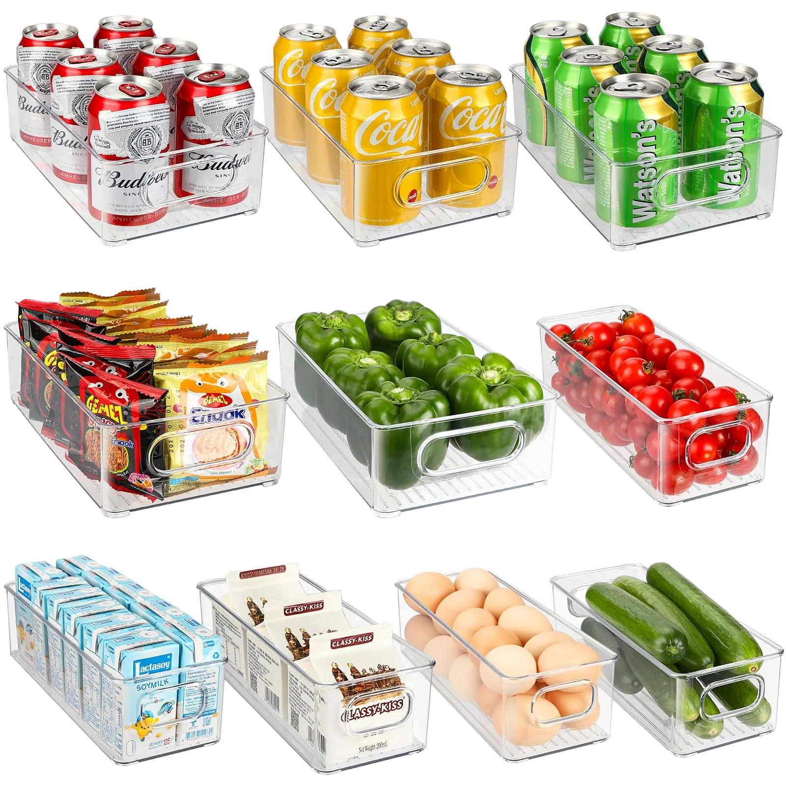 Royouzi 10Pcs Organizer per Frigorifero, 2 Taglieorganizer da CucinaOrganizer Frigo Impilabili con Maniglia per Cucina, Armadietti, Bagno