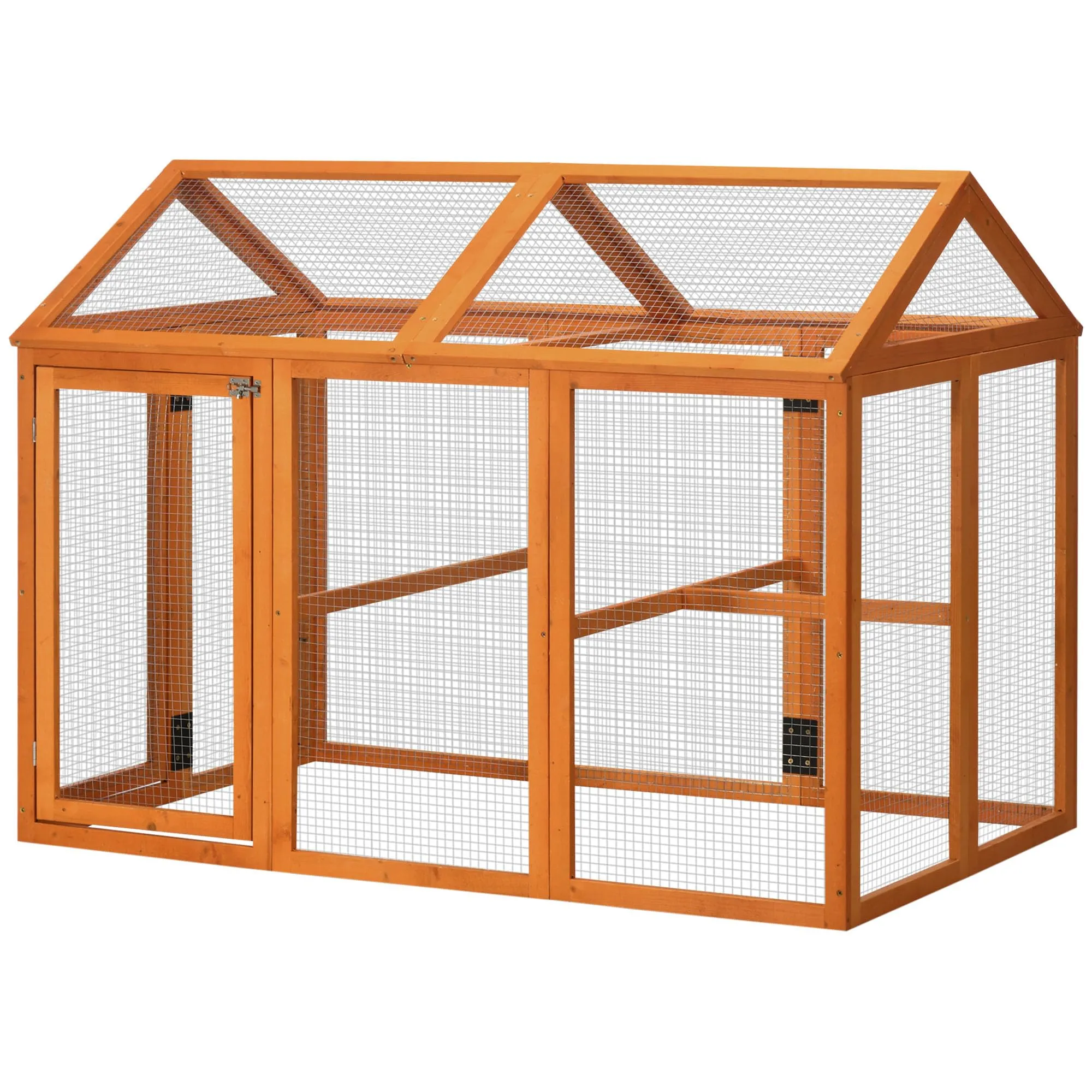 PawHut Pollaio per Galline in Legno di Abete, Gabbia per Galline con Rete in Metallo e Porte Multiple, 140x88.5x106cm, Arancione