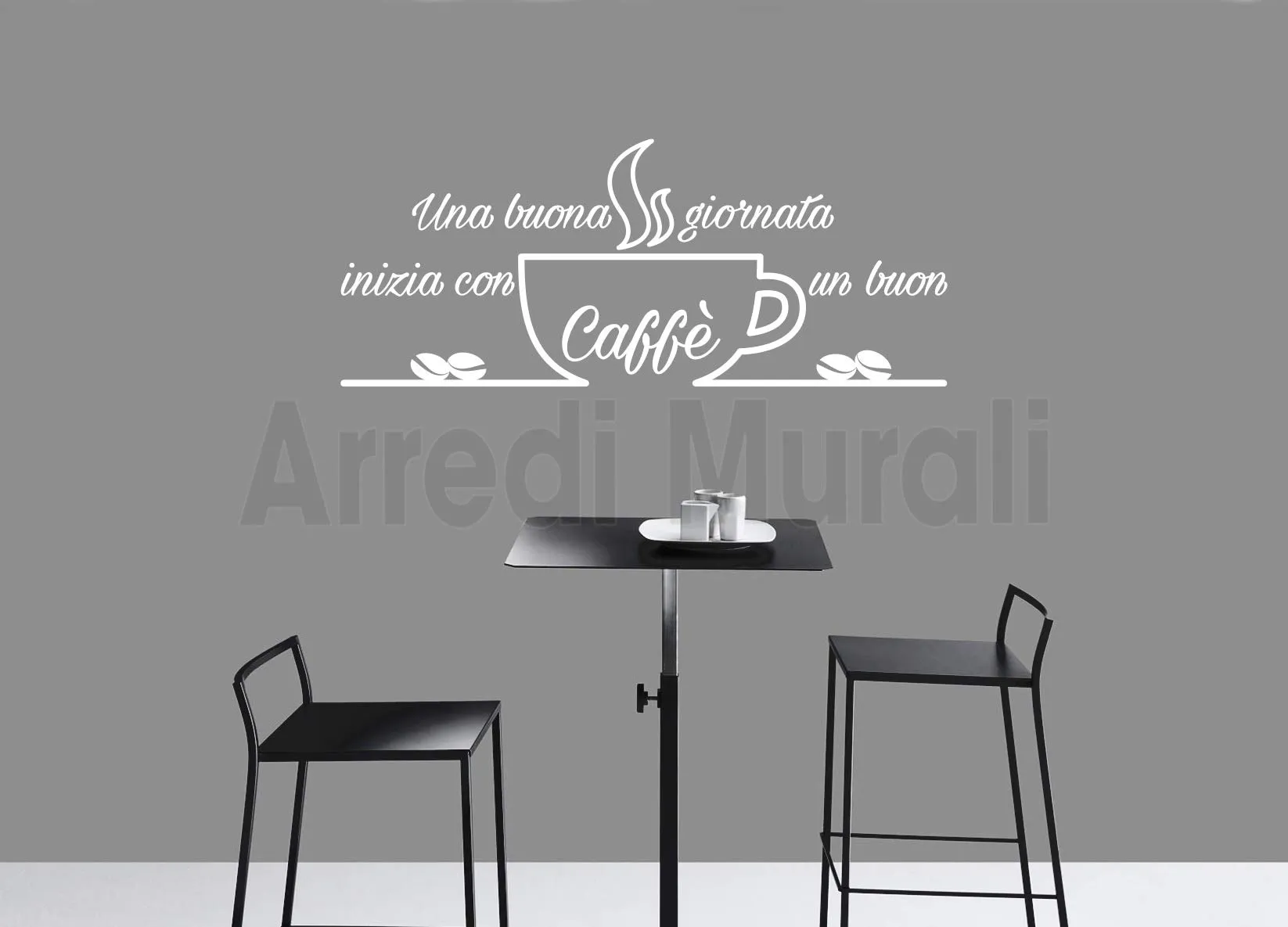 Adesivi murali decorazioni bar caffetteria frase ” Una buona giornata inizia con un buon caffè “ scritte decorative adesive per arredo bar
