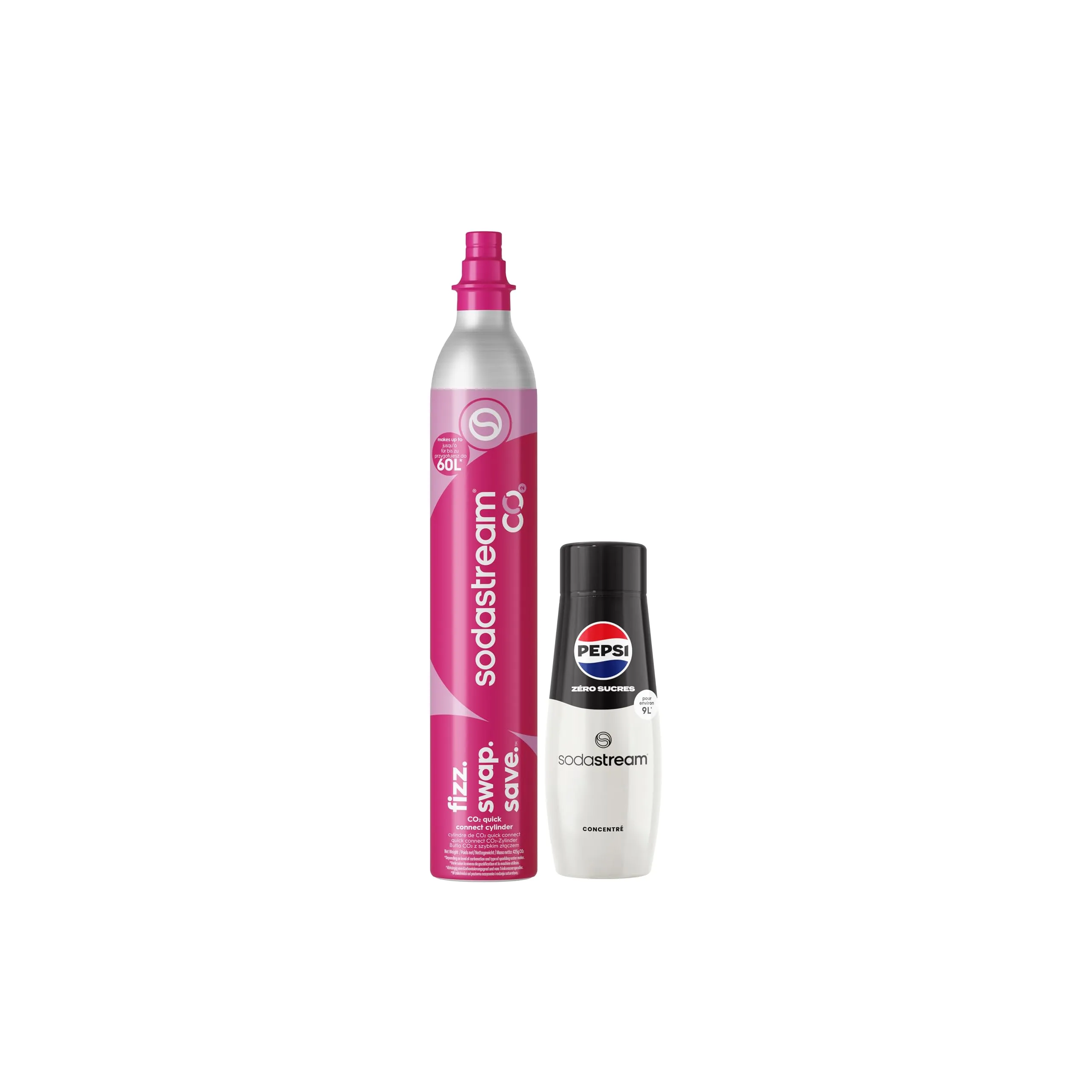 SodaStream Cilindro Co2 Addizionale CQC con attacco rapido, bombola Co2 per gasatori Sodastream TERRA DUO & Concentrato per la preparazione di bevande dissetanti gassate Pepsi Max440ml fino a 9 litri