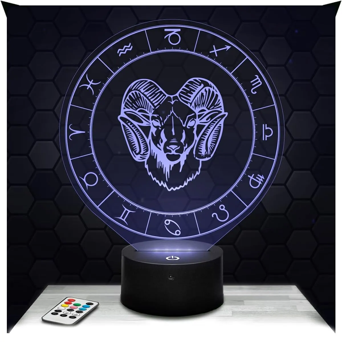 Lampe de chevet, Veilleuse Tactile Signe Astrologique - Poissons Lampe 3D LED illusion, Idée cadeau Noël anniversaire garçon et fille Lampe de nuit chambre d'enfant ou adulte