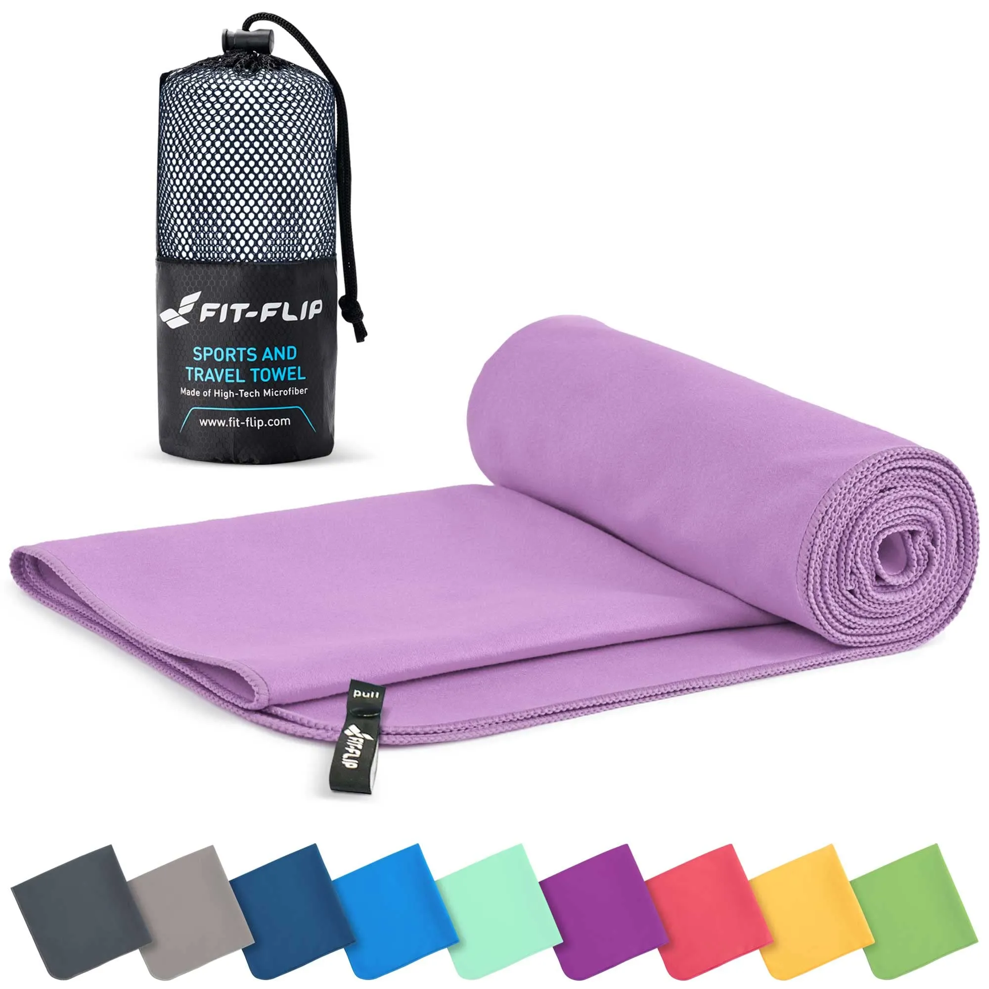 Fit-Flip Asciugamano microfibra - asciugamano palestra compatto e ultraleggero - asciugamani microfibra - il perfetto telo mare microfibra grande - per viaggio e sport (50x100cm lilla)