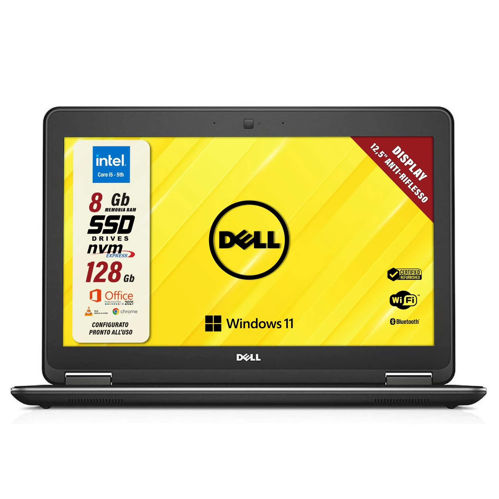 Dell Latitude E7250, Pc Portatile Notebook Pronto All'Uso, Display 12,5" HD, Intel i5-5th Gen, Ram 8Gb, SSD 128Gb, Computer Portatile Con Pacchetto Office 2021, W 11 Pro (Ricondizionato)