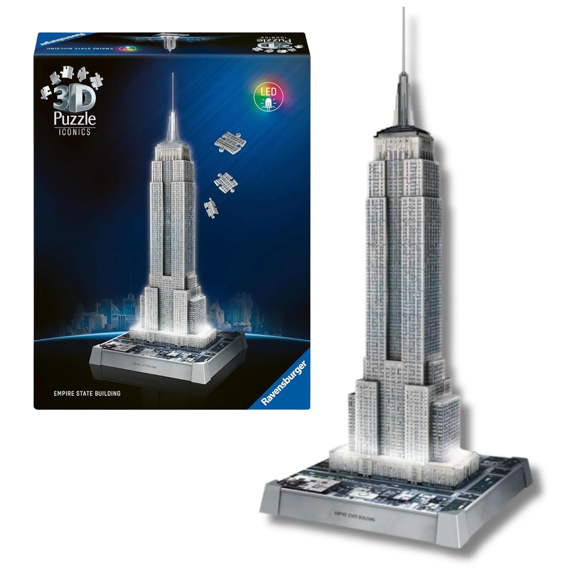 Ravensburger - Puzzle 3d Iconics Empire State LED | Puzzle 3d Per Adulti E Bambini A Partire Dagli 8 Anni | Modellismo Da Costruire Adulti Di 216 Pezzi | Regalo Bambino 8 Anni E Più
