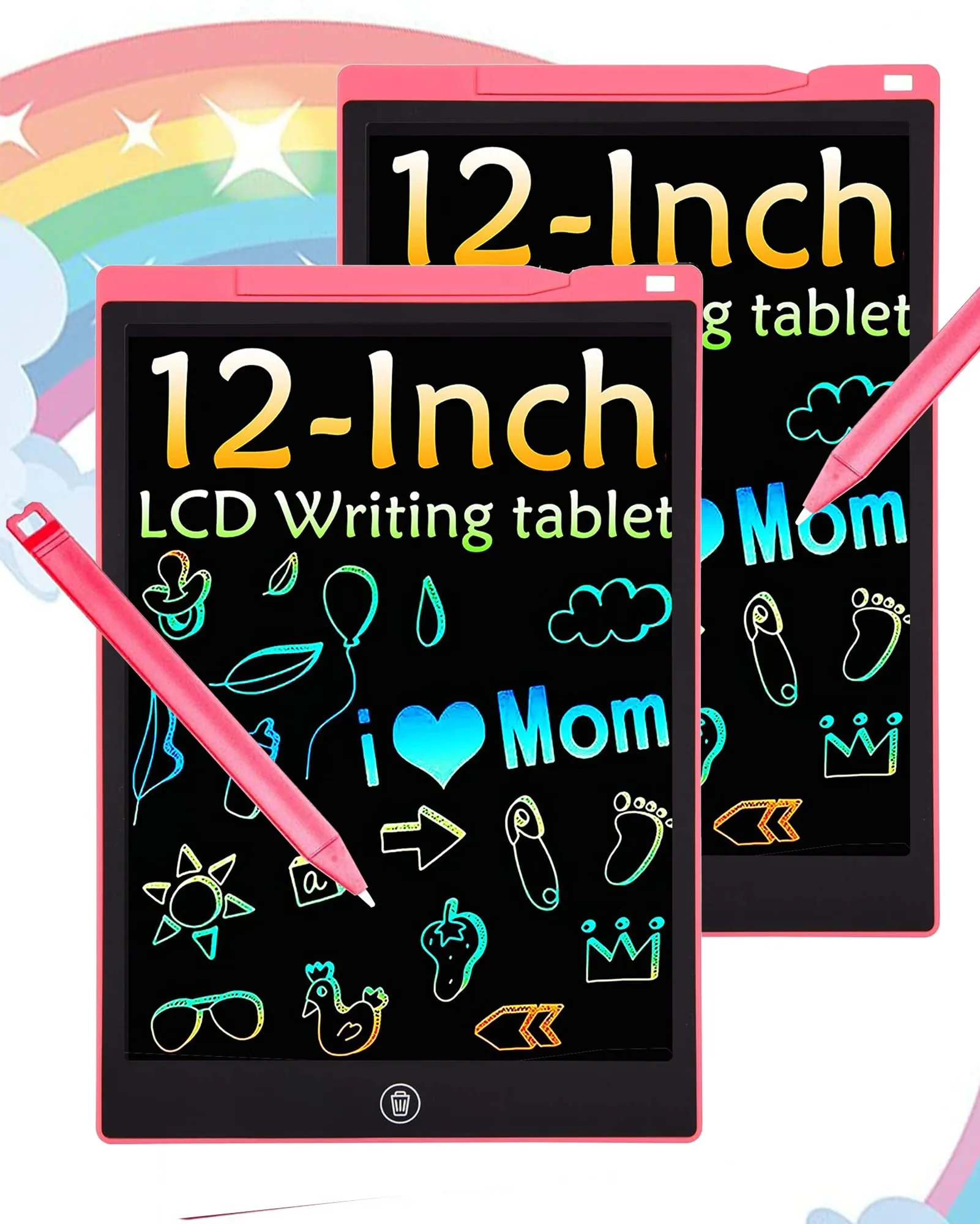 2 Pacchi Tavoletta Grafica LCD, Lavagnetta Cancellabile Bambini 12 pollici, Tavoletta Grafica, Lavagna Magica per Bambini, Regalo per Ragazze e Ragazzi dai 3 ai 9 Anni (12 pollici Rosa)
