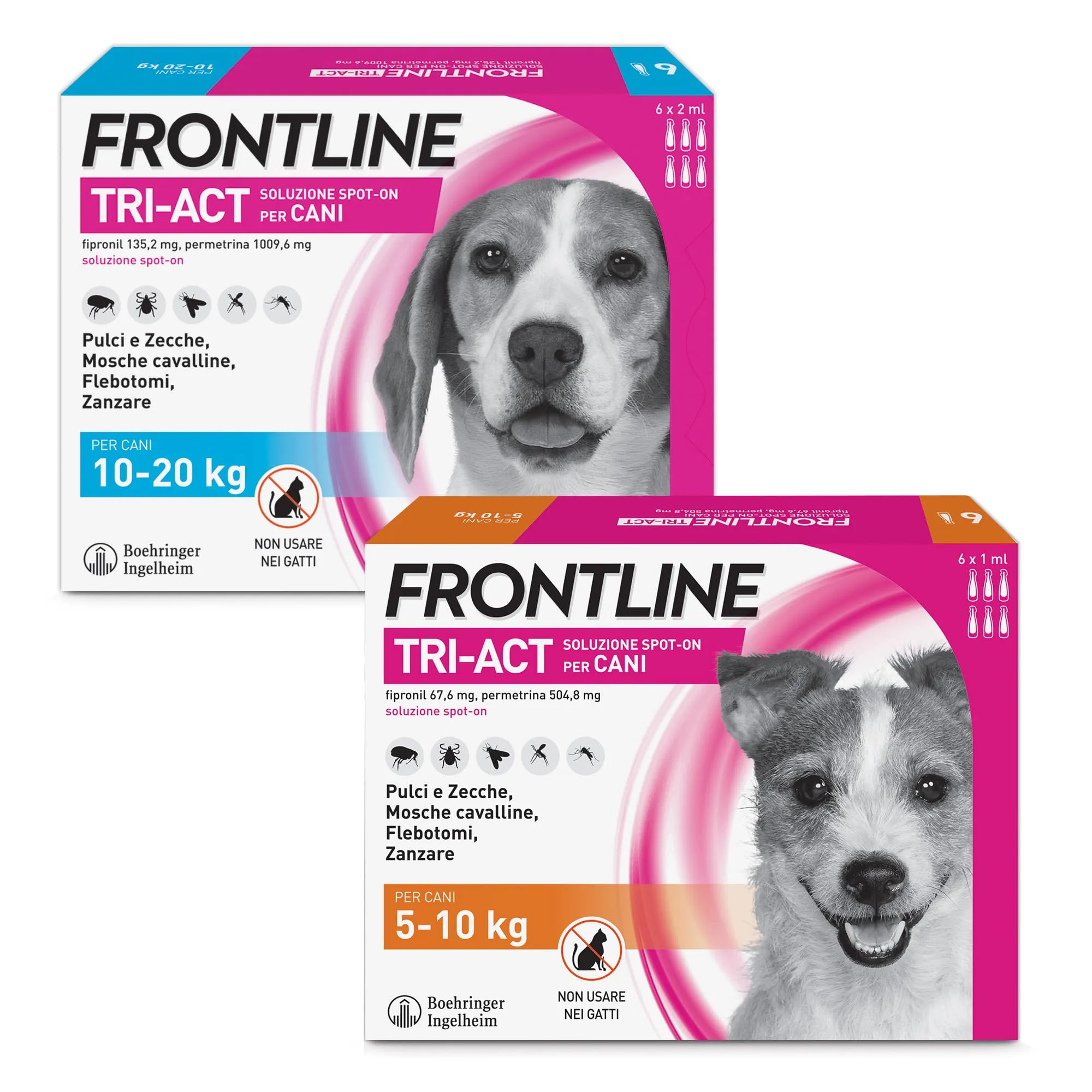 Frontline Triact, 6 Pipette, Cane S (5-10Kg), Antiparassitario per Cani e Cuccioli di Lunga Durata & Triact, 6 Pipette, Cane M (10-20Kg), Antiparassitario per Cani e Cuccioli di Lunga Durata