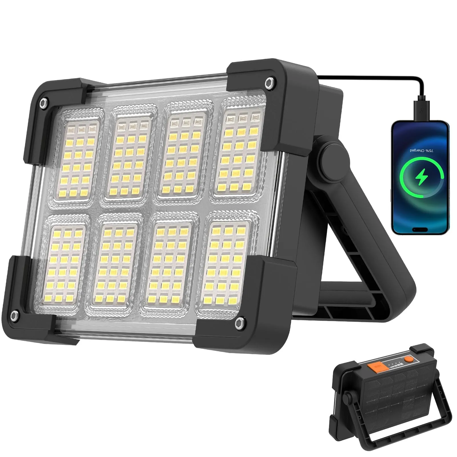 OHAYORI Faro LED Ricaricabile, Faretto LED Portatile USB, 4 Modalità Luce da Lavoro, Power Bank, Lampada da Lavoro Solare da Esterno Impermeabile per Campeggio, Manutenzione, Pesca, Emergenza