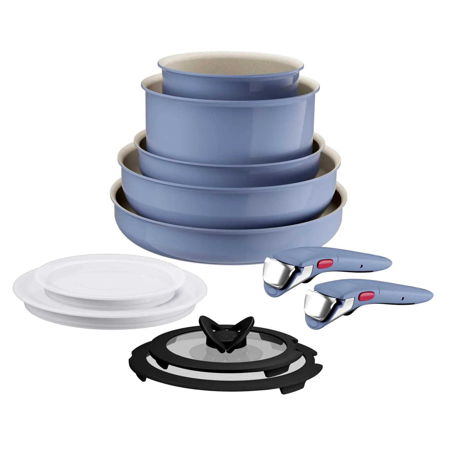 Lagostina Ingenio Pastel, Set di Padelle Antiaderenti 11 Pezzi con Manico Rimovibile, Compatibili con Induzione e Forno, Design Salvaspazio, Colore Nettuno