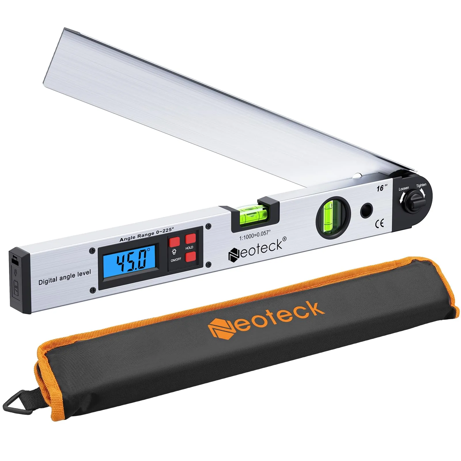 Neoteck 400mm Angle Finder Digitale 0~225° Inclinometro Digitale LCD Retroilluminato Righello Angolare Digitale con Borsa Portatile Rilevatore Angolo Digital per Applicazioni Industriali Lavori-Bianco