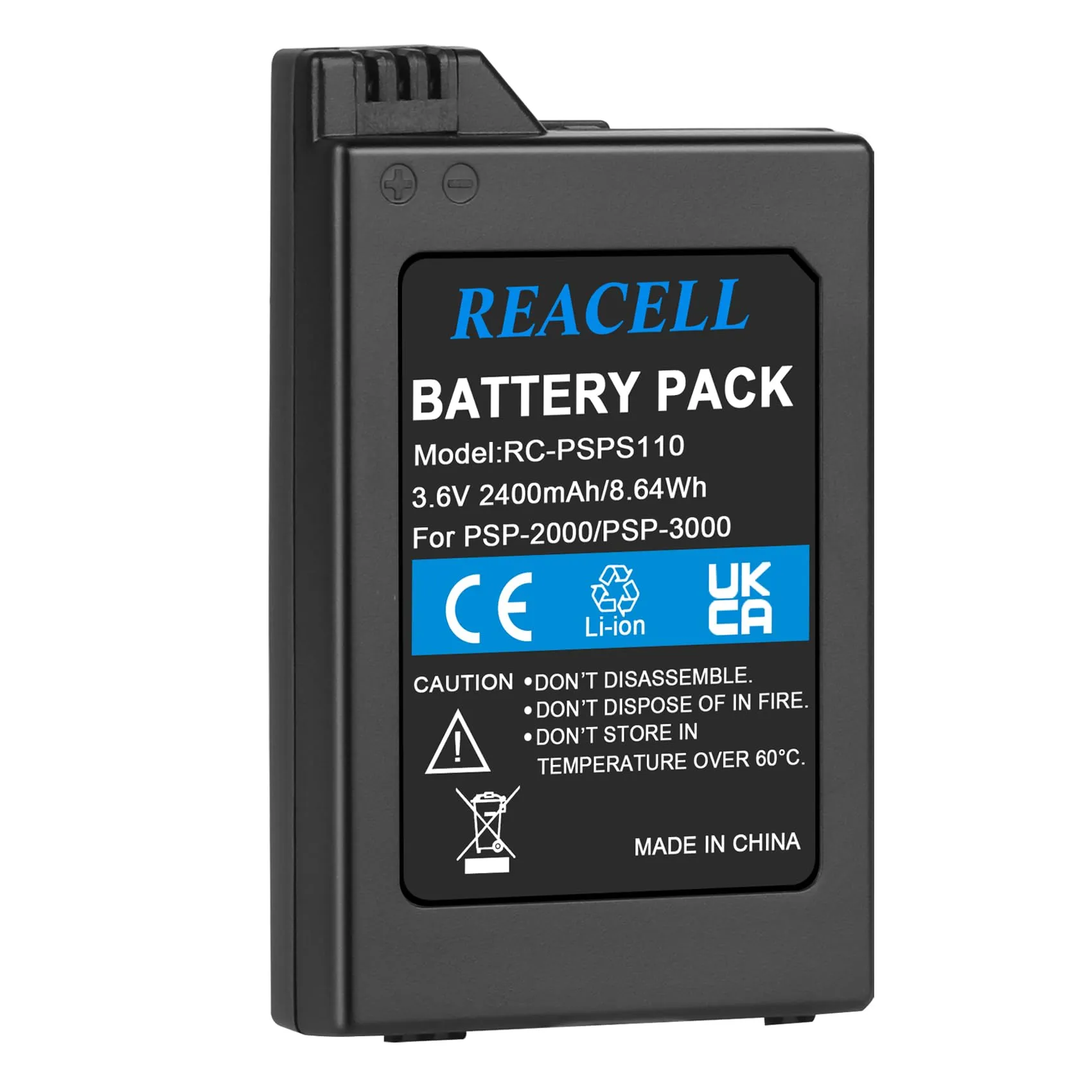 REACELL 2400mAh 3,6V Sostitutiva PSP-S110 Batteria per per Sony Console PSP 2000/3000 Compatibile per Sony PSP Slim & Lite (PSP-2000, PSP-3000, PSP-2004, PSP-3004)