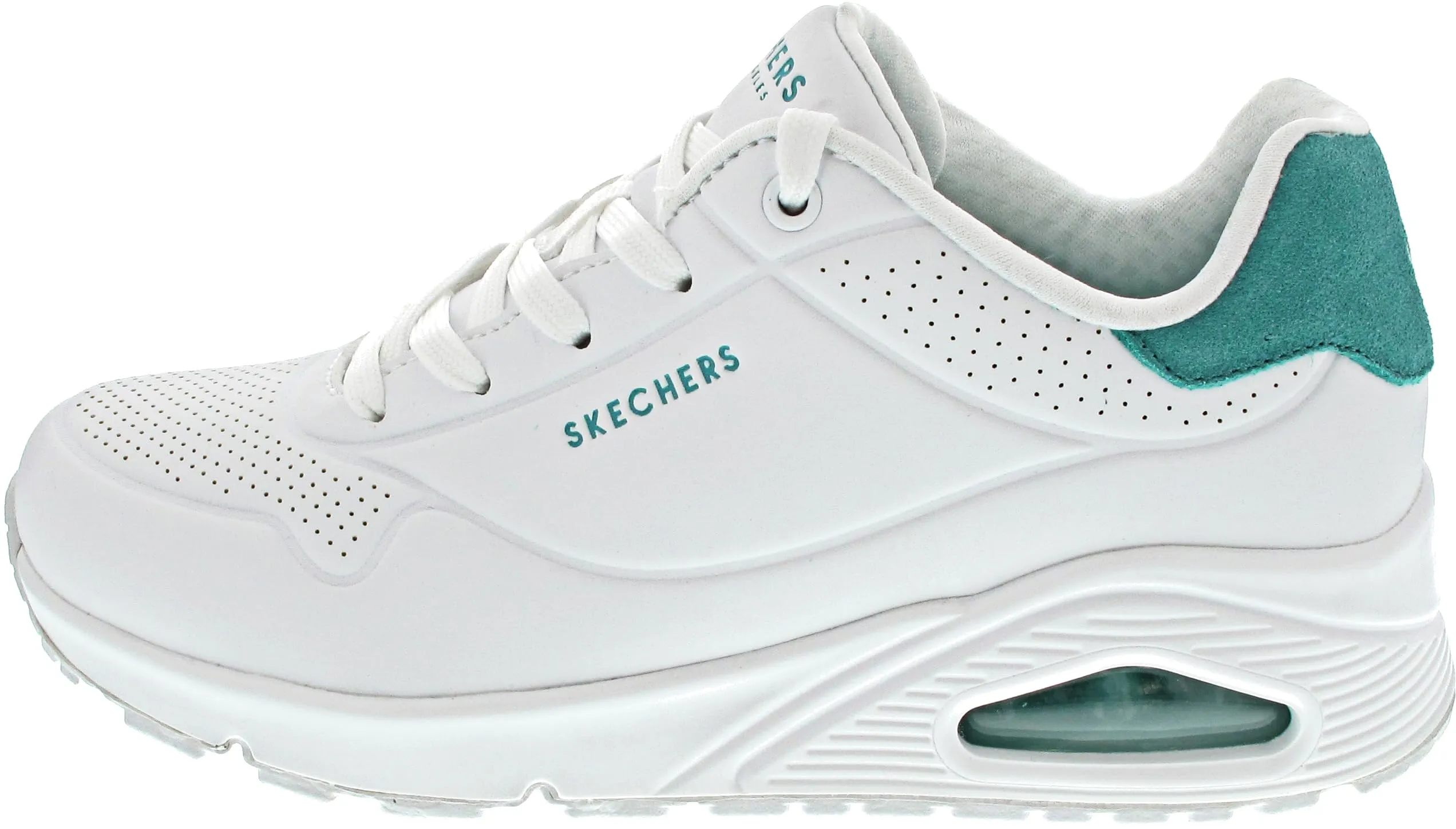 Skechers Uno, Sneaker Donna, White Durabuck Mint Suede Trim, 38 EU