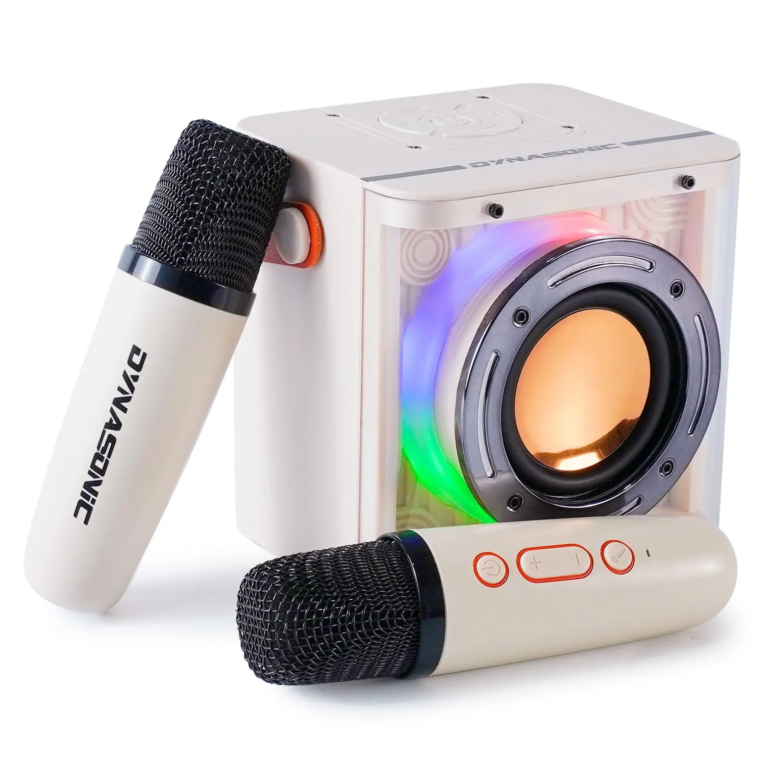 DYNASONIC B52. Karaoke con due microfoni. Altoparlante Bluetooth Karaoke per bambini. Giocattolo elettronico per bambini (Bianco)