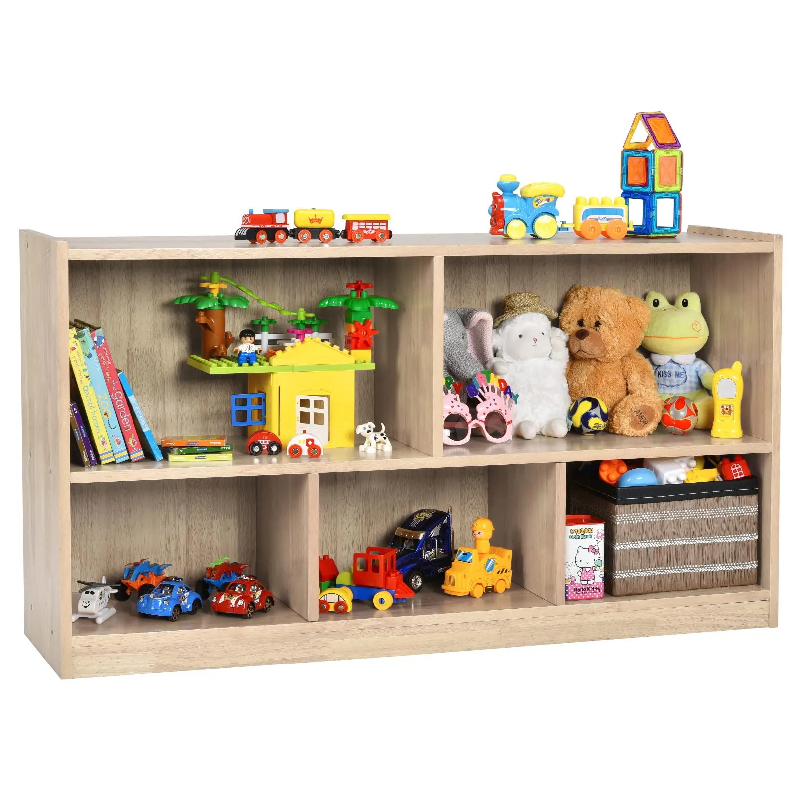 COSTWAY Libreria per Bambini e Organizer Giocattoli, Scaffale di Legno Con 5 Scompartimenti, Per Stanza dei Giochi Camera Dei Bambini Angolo di Lettura Classe Scuola Materna (Naturale)