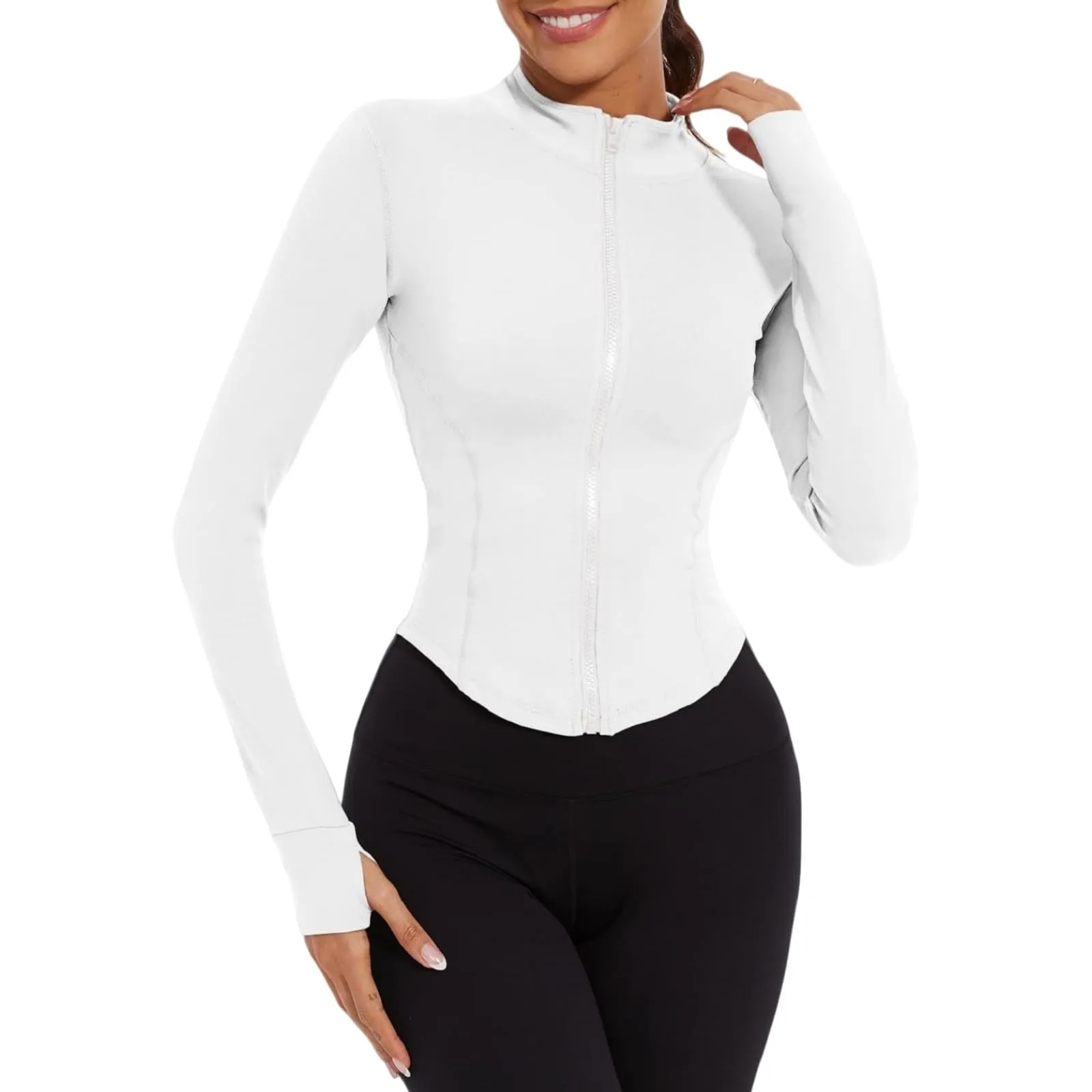 XDSP Felpe Donna e Zip Leggero Giacca da Corsa Traspirante Sportiva Giacca Palestra Maniche Lunghe Giacca da Yoga Morbido con Cerniera con Fori per i Pollici Fitness Jogging Escursionismo Running