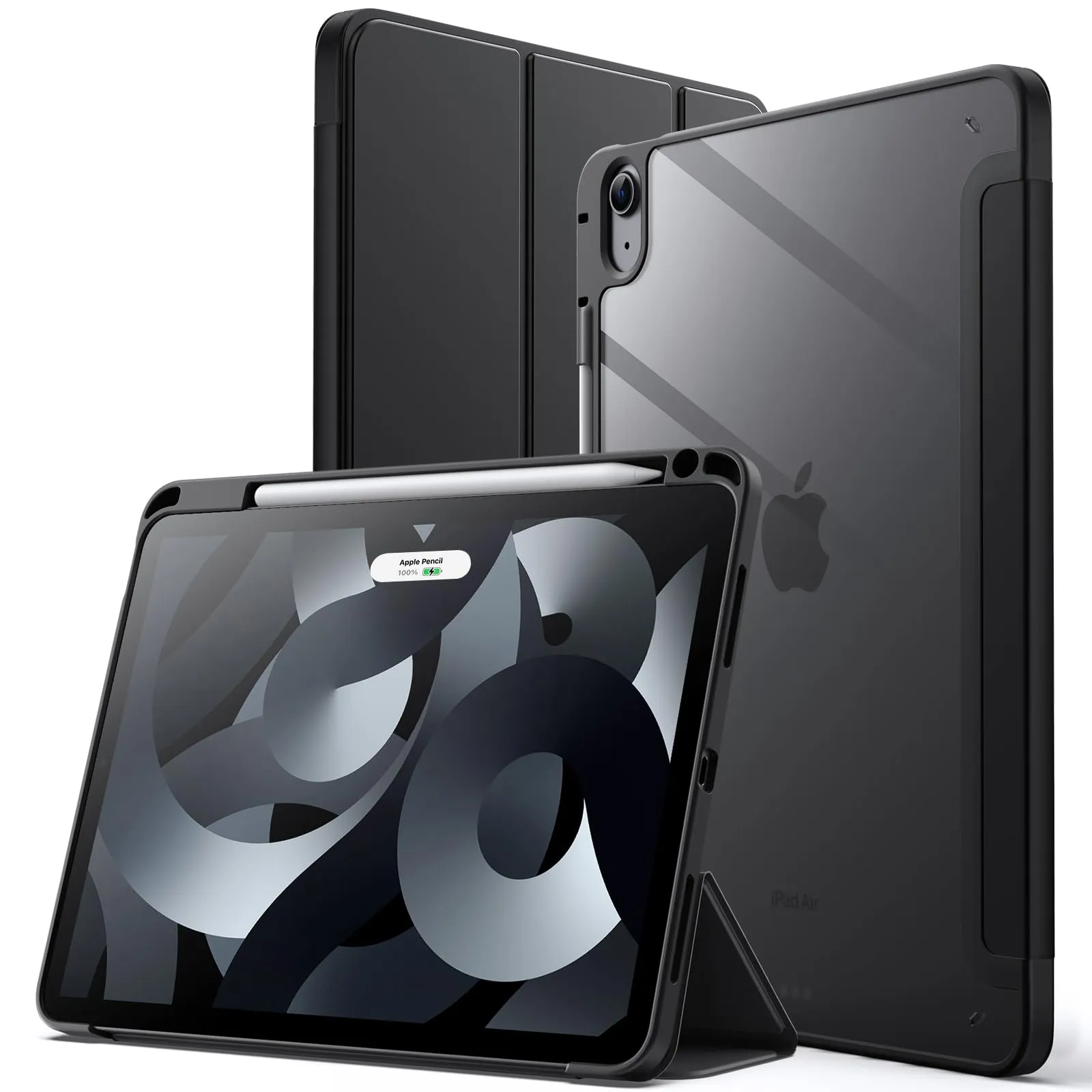 JETech Custodia per iPad Air 11 Pollici M3/M2 (2025/2024), iPad Air 5/4 (2022/2020, 5a/4a) con Portapenne, il Involucro Posteriore Trasparente Supporto Cover Sottile per Tablet (Nero)