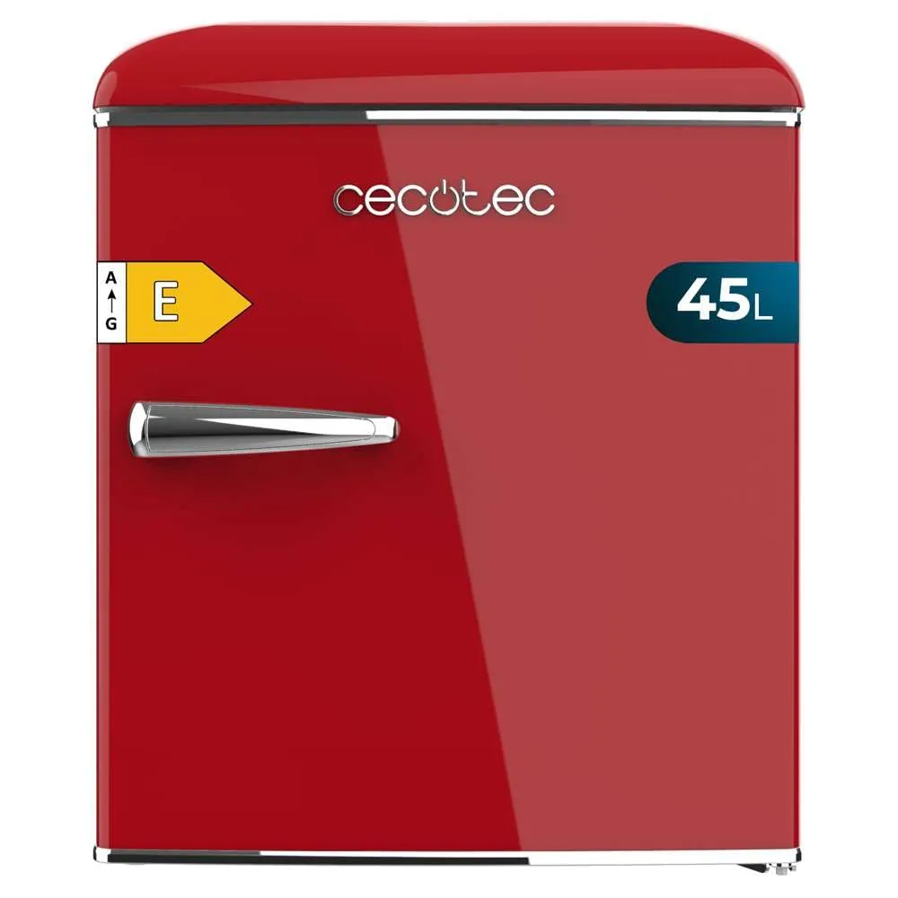 Cecotec Mini Frigorifero Retrò Tavolo 45L Bolero CoolMarket TT Origin 45 Red E. 55 cm di altezza e 44,7 cm di larghezza, classe energetica E, Icebox e maniglia cromata, rosso