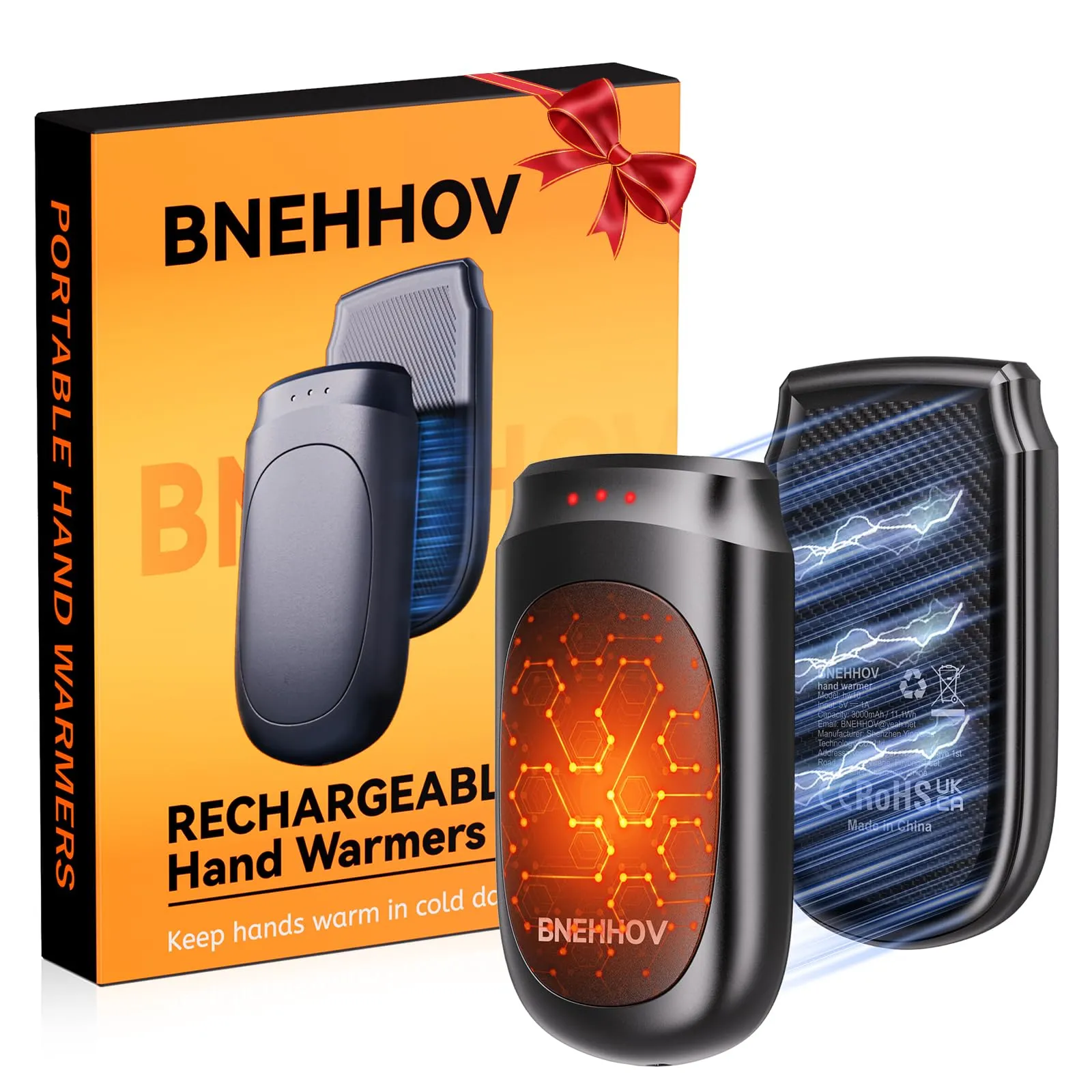BNEHHOV Scaldamani Ricaricabile Magnetico 2 in 1, Scalda Mani Elettrico Portatile 6000 mAh, Scalda Mani Tascabile, Scaldamani Riutilizzabile con 3 Livelli per attività all'aperto, Regali Invernali