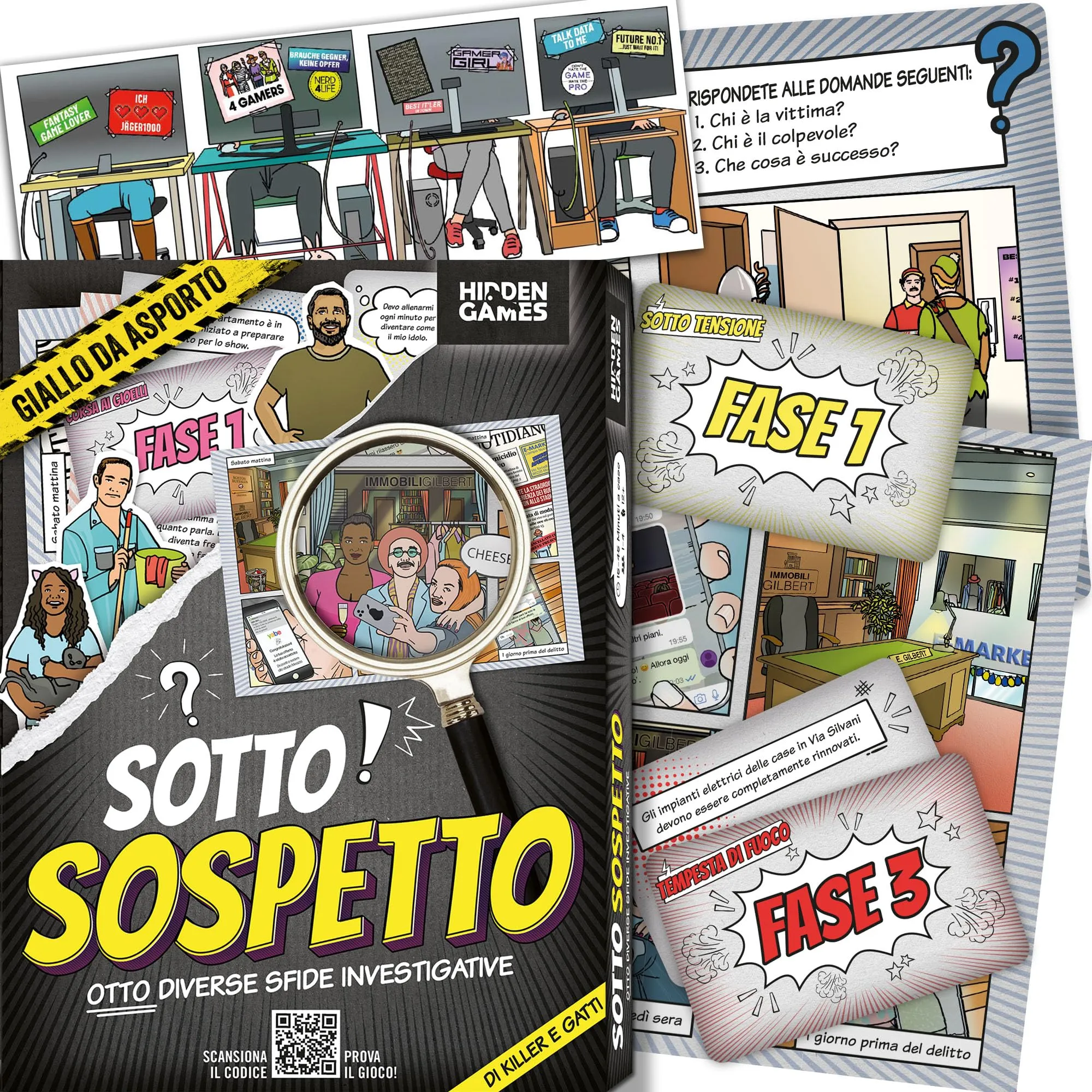 Hidden Games - Sotto! Sospetto - Otto Diverse sfide Investigative - Italiana - Exciting Detective Game, Escape Room Game