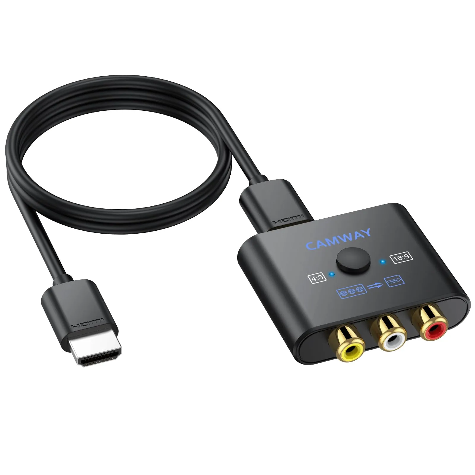 CAMWAY Convertitore da AV a HDMI,Supporta Commutazione 16: 9/4: 3,Adattatore AV a HDMI con Cavo HDMI 50CM,Supporta PAL/NTSC per Wii/PS1/PS2/N64/Xbox