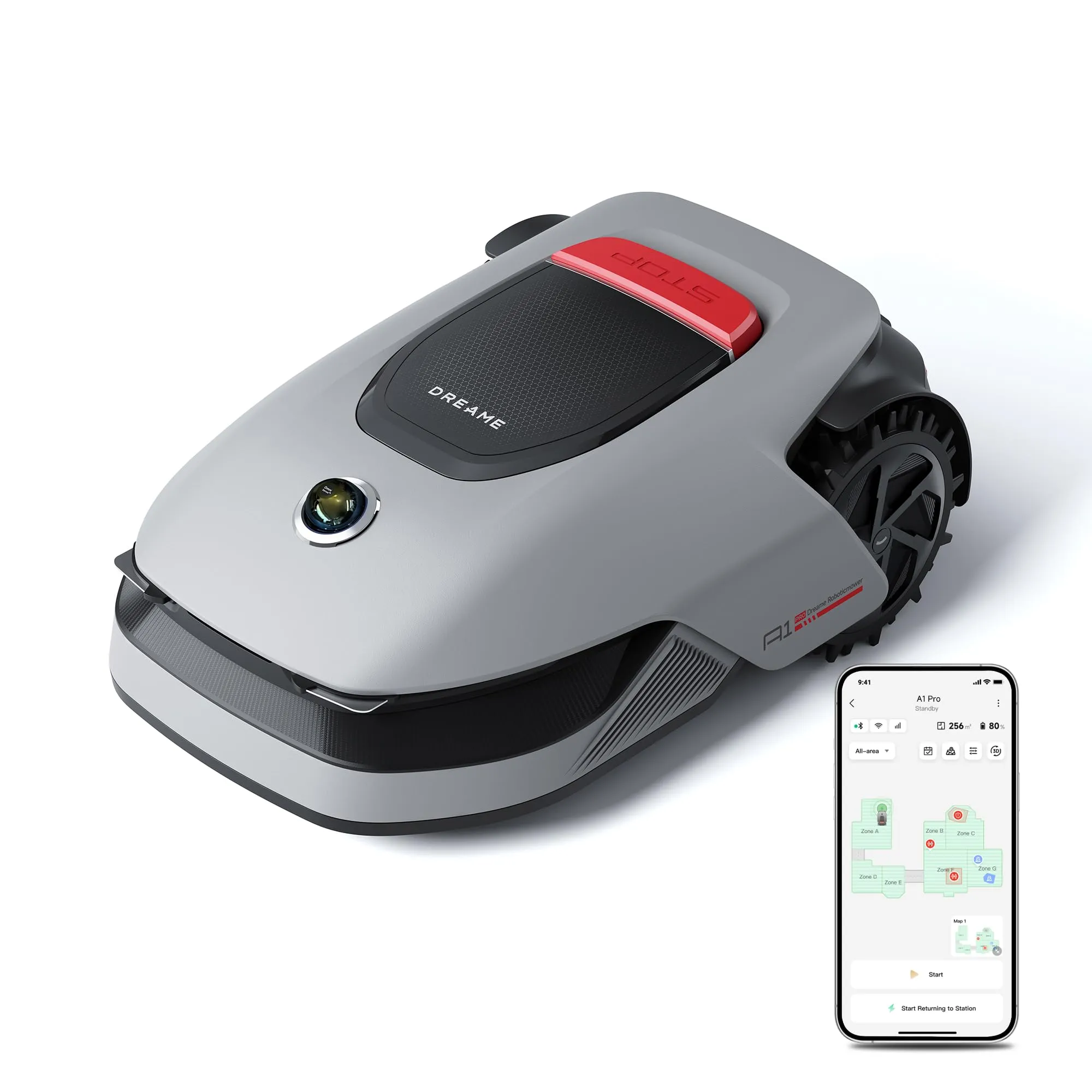 DREAME A1 Pro Robot Tagliaerba,Senza Filo Perimetrale, Evitamento Degli Ostacoli Tramite Radar 3D, Controllo tramite app, Tecnologia OmniSense™, e Zone, Mappatura Preci a fino a 2000m²