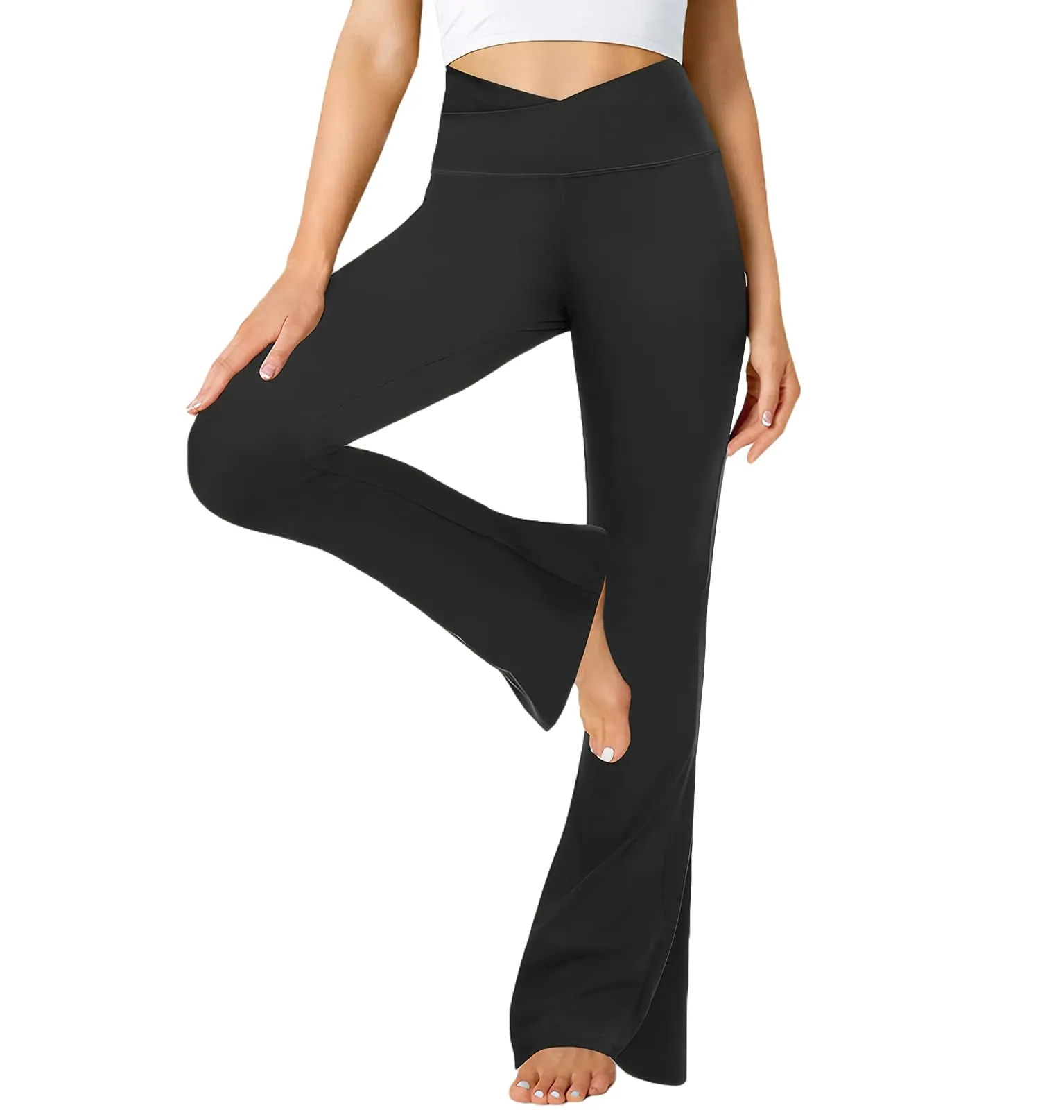 Getervb Pantaloni da Yoga Donna Vita Alta V-Cross Leggings Bootcut Pantaloni a Zampa Push Up Gamba Larga Leggings Sportivi Palestra Danza Casual