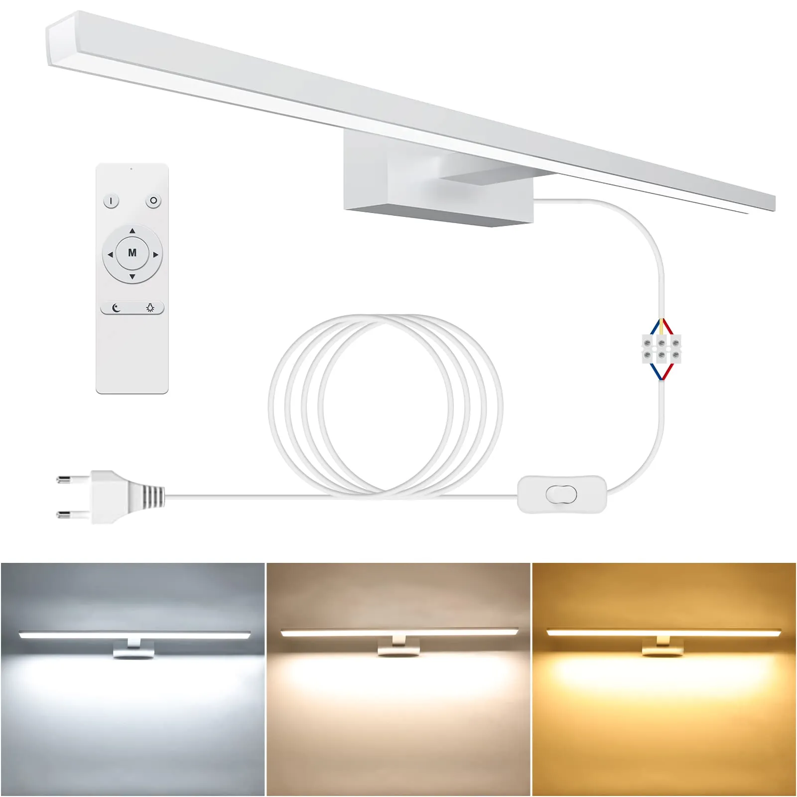NIORSUN Lampada Specchio Bagno LED 15W 60cm, 1400 Lm, Dimmerazione Libera 3000K - 6000K, Lampada da Specchio Dimmerabile Con Telecomando, Acciaio Inossidabile, Luce Specchio Bagno Impermeabile IP44