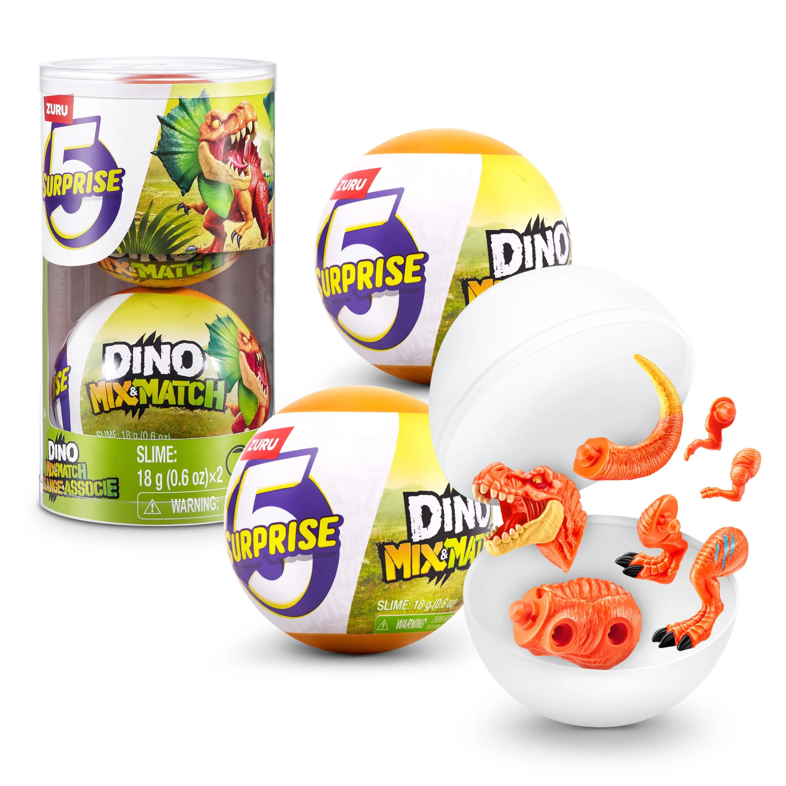 5 Surprise Dino Mix & Match di ZURU, oggetto da collezione da scoprire, giocattoli per bambini dai 3 anni in su, giocattolo scambia e abbina, gadget regalo per bambini (2 capsula)
