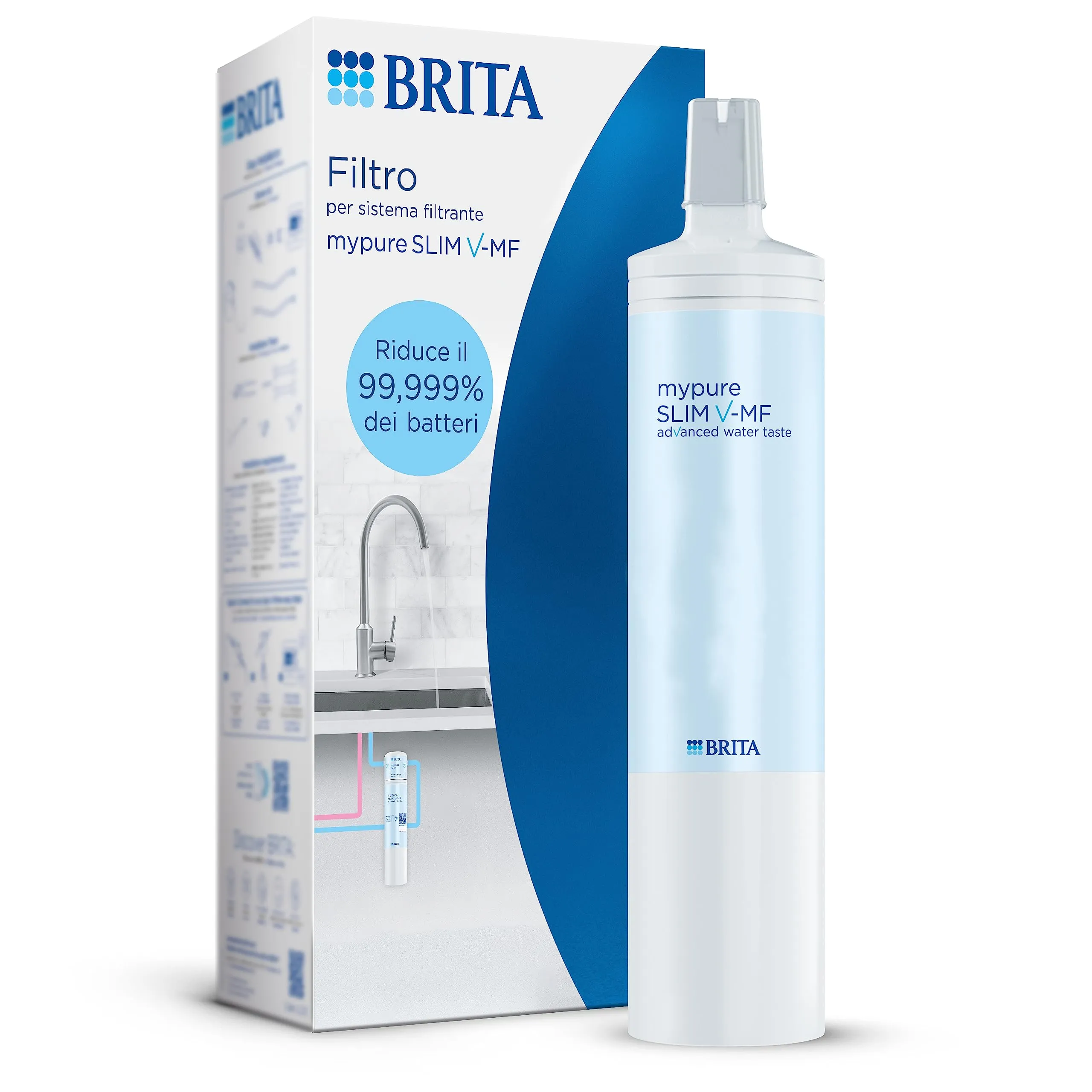 BRITA Filtro per mypure SLIM V-MF, 1 filtro (8000L) - filtro di ricambio per il sistema filtrante per acqua priva di batteri al 99,999% con gusto migliore