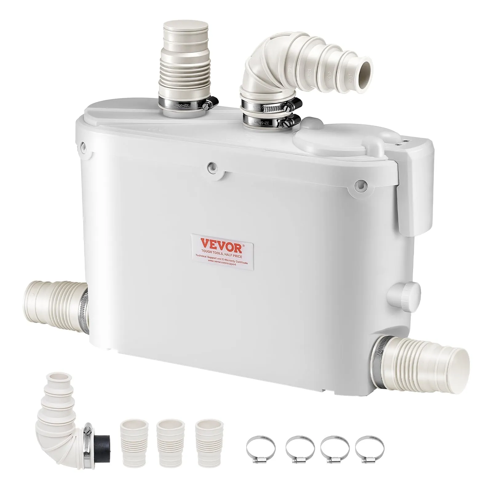 VEVOR Pompa Maceratrice per WC Fognario, 500 W, Portata 110 LPM, Prevalenza 8 m, con 4 Ingressi per l'Acqua, Macchina per Smaltimento delle Acque Reflue per Cucina, Seminterrato, Doccia