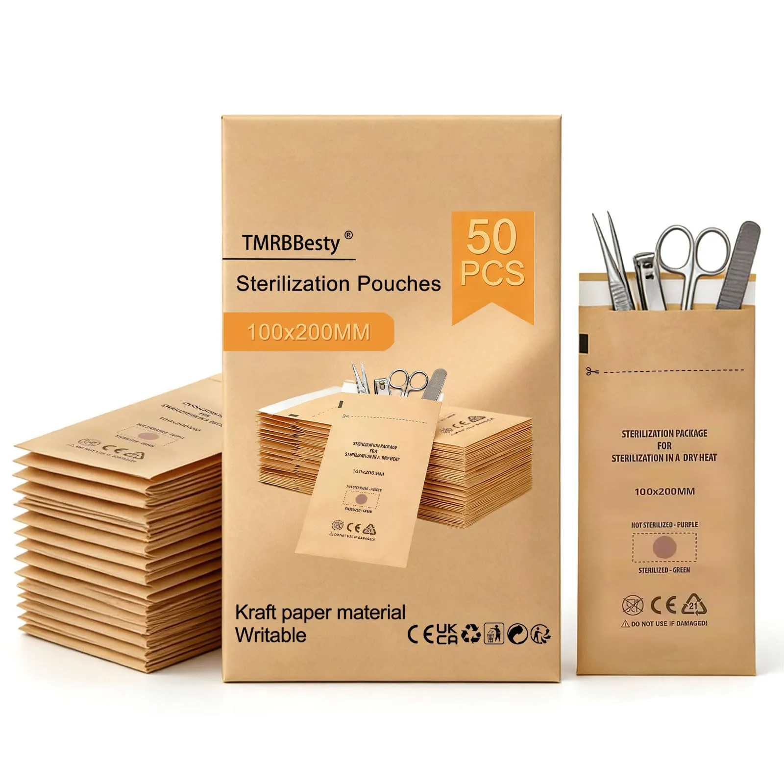 Sacchetti per La Sterilizzazione,Dentale Sacchetto Autosigillante,Borsa di Sterilizzazione Monouso,Sacchetto di Carta Monouso per Sterilizzazione,100X200MM,50PCS