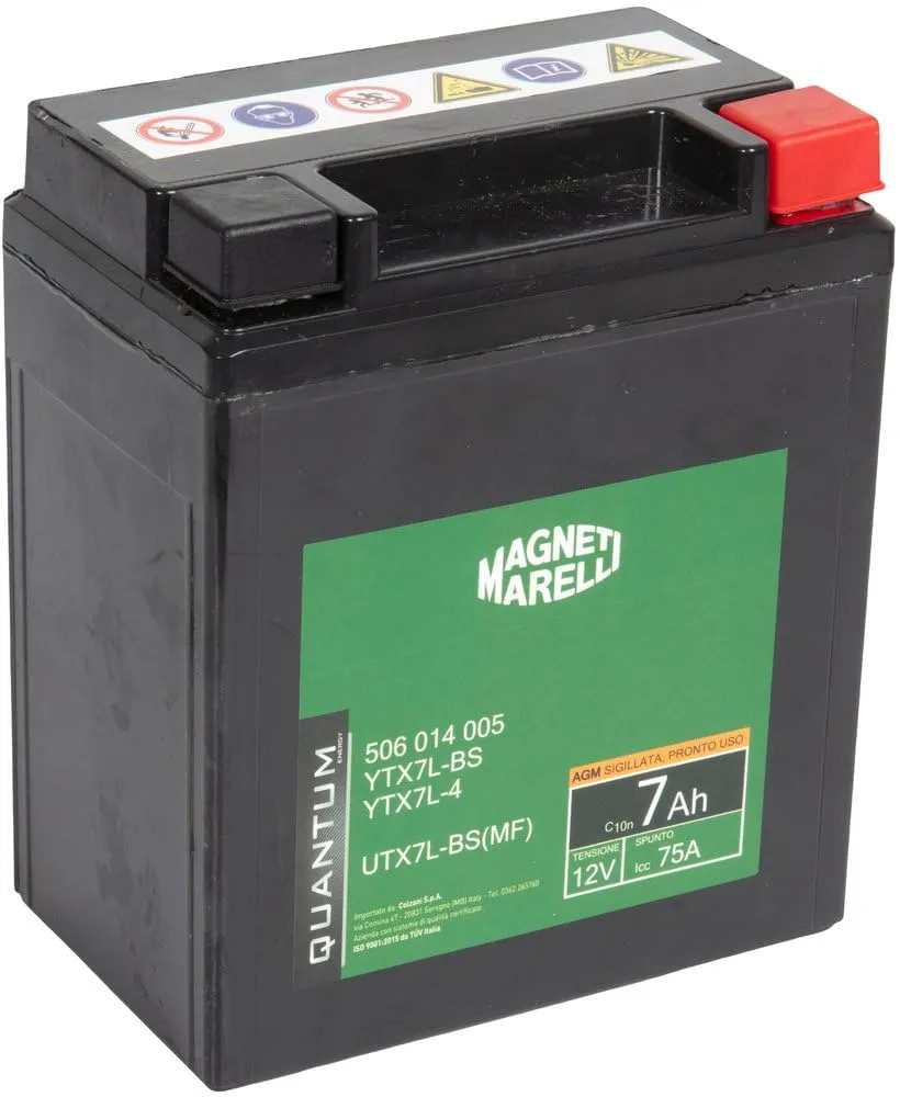 Magneti marelli batteria moto e scooter 7AH 12V 75A tecnologia AGM sigillata polo positivo destro