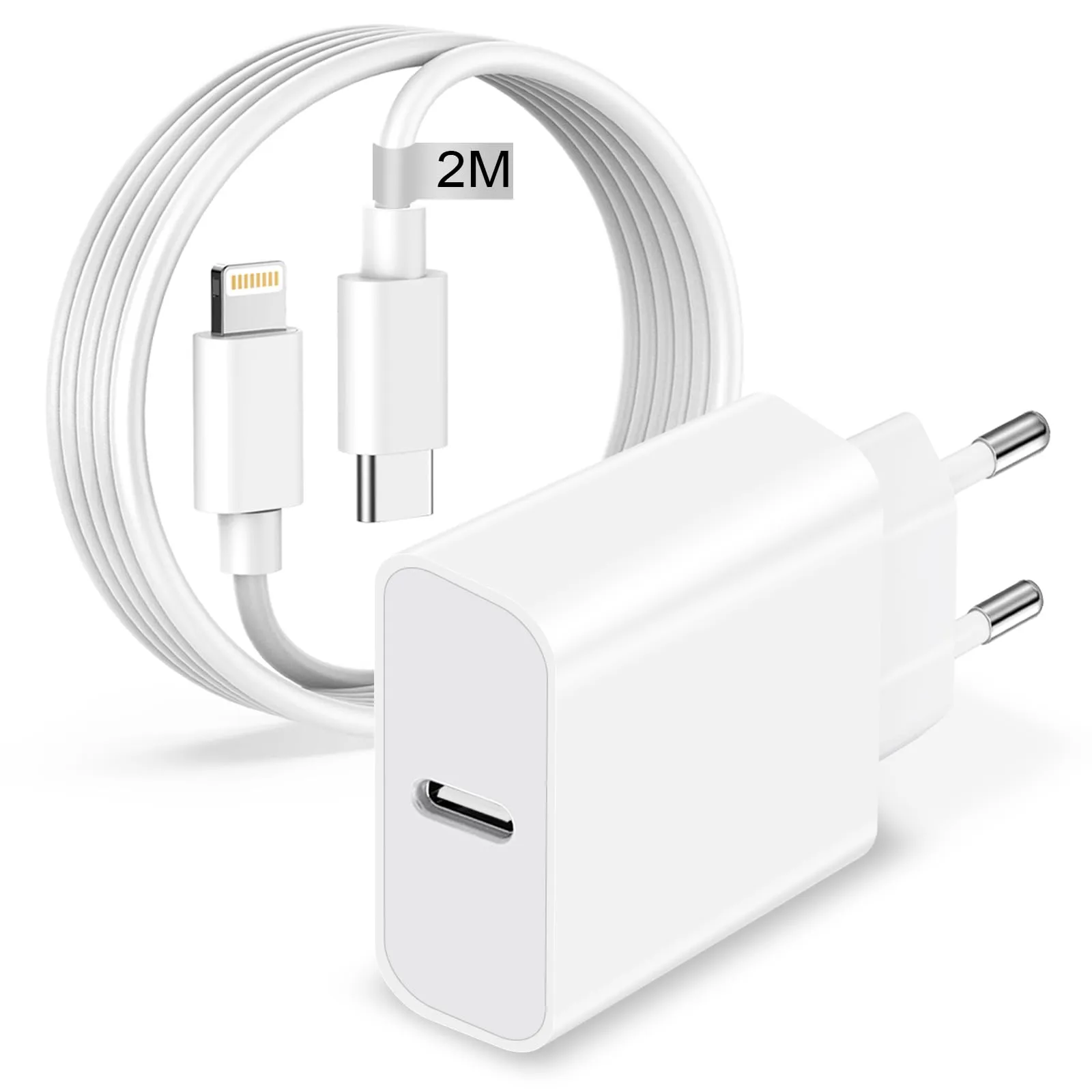 Caricatore iPhone Originale Apple MFi, 20W Caricabatterie iPhone Caricatore Rapido USB C Alimentatore iPhone Presa USB C Spinotto con 2M Cavo Ricarica Rapida per iPhone 14 13 12 11 Pro Max/Mini/XS/X/8