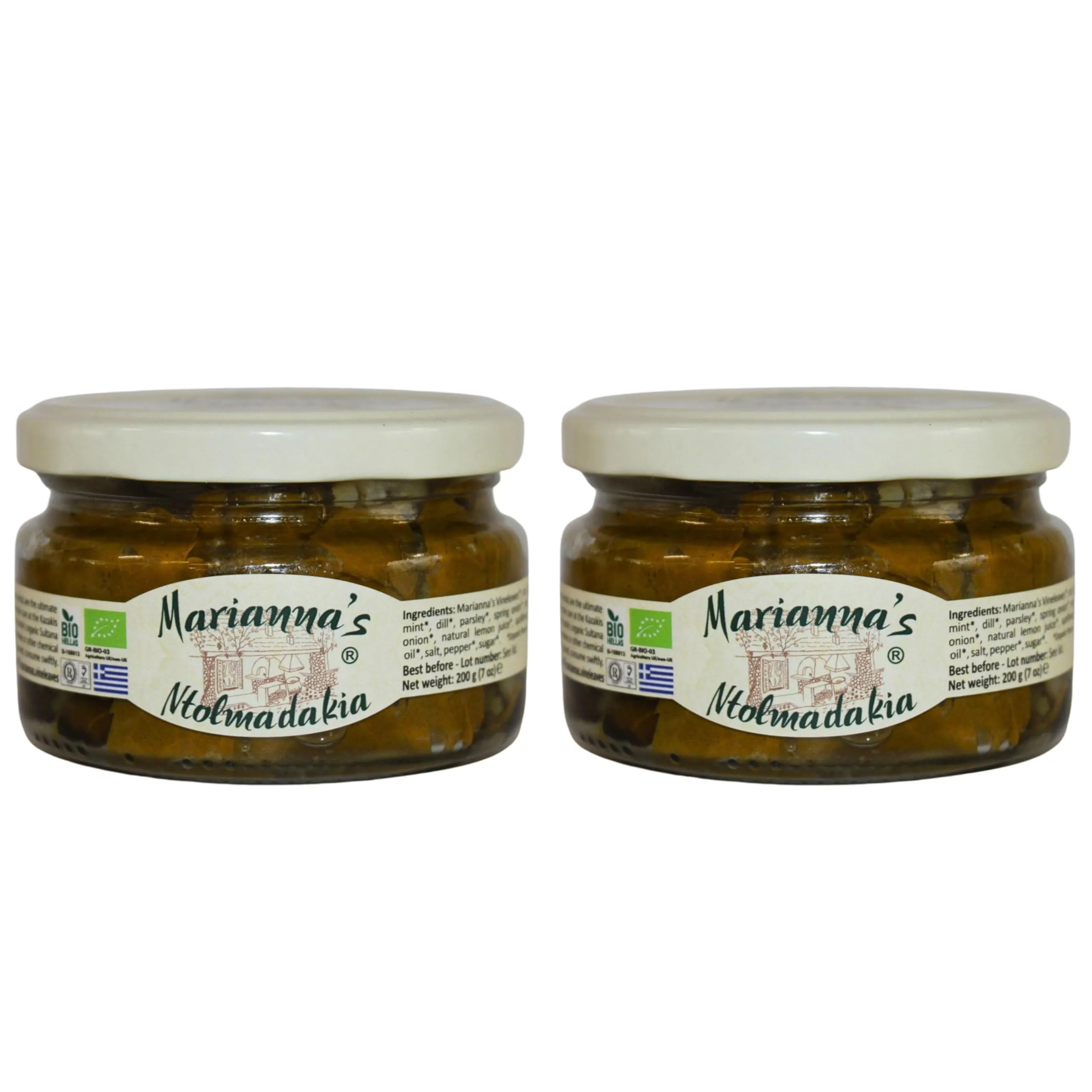 Marianna's Grandi Foglie di Vite Dolmadakia Ripiene Biologiche – Confezione da 2 x 200g (Totale: 400g) – Pronte da Mangiare