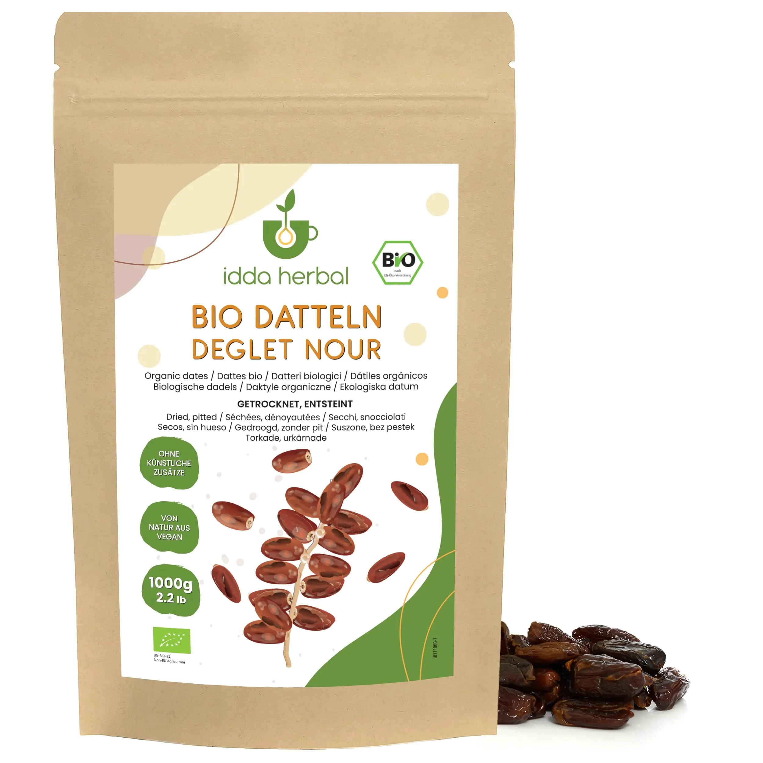Datteri Biologici (1kg), Datteri Secchi Denocciolati da Coltivazione Biologica, 100% Naturali e Puri, Snack alla Frutta Pronti da Mangiare, Vegani