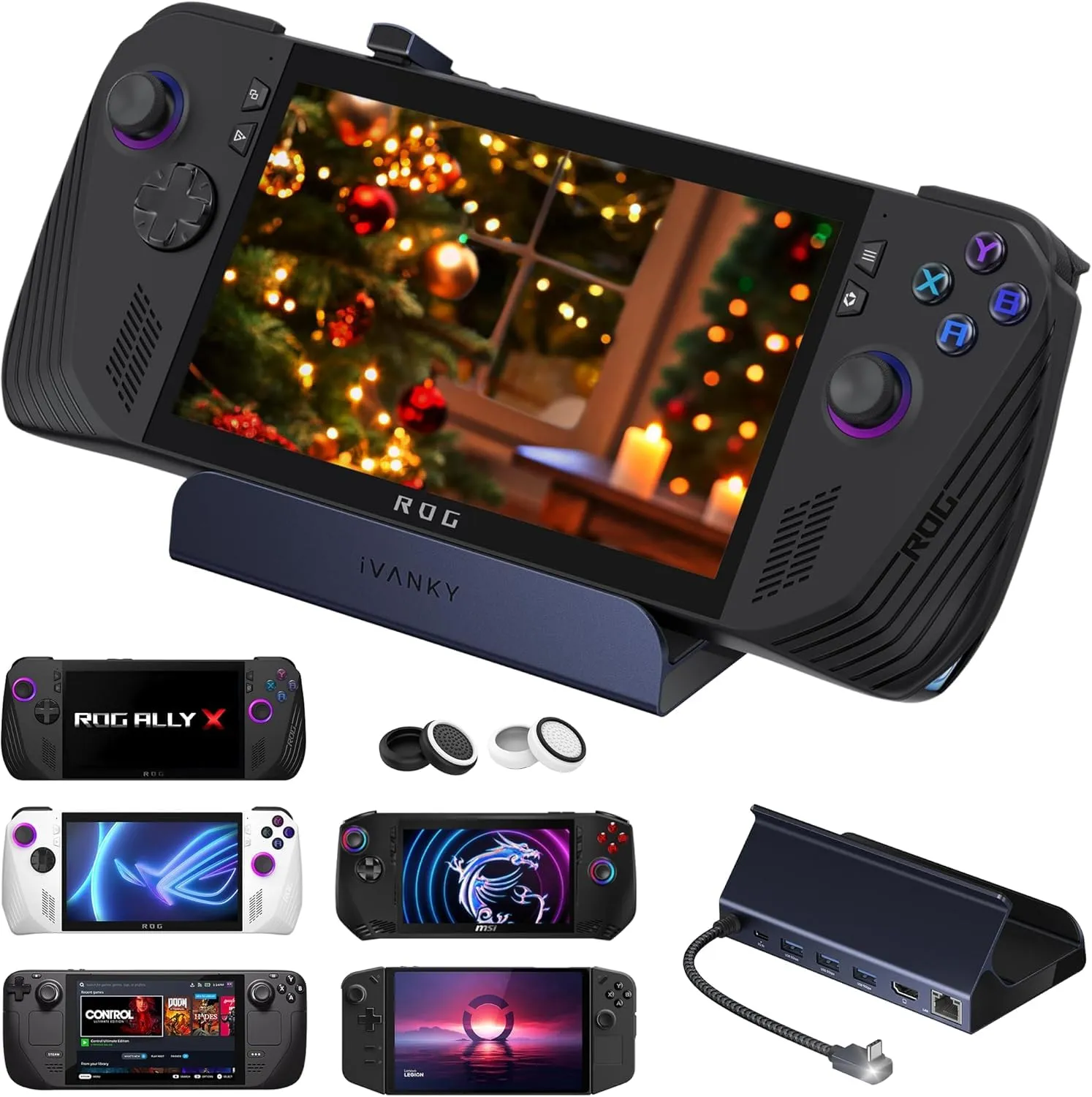 iVANKY 8-in-1 ROG Ally Dock con HDMI 2.1 4K@120Hz, 3*USB-A 3.0, Carica USB-C da 100W, Ethernet da 1Gbps, Docking Station Compatibile con ASUS ROG Alloy X/Lenovo Legion go/Valve Steam Deck OLED