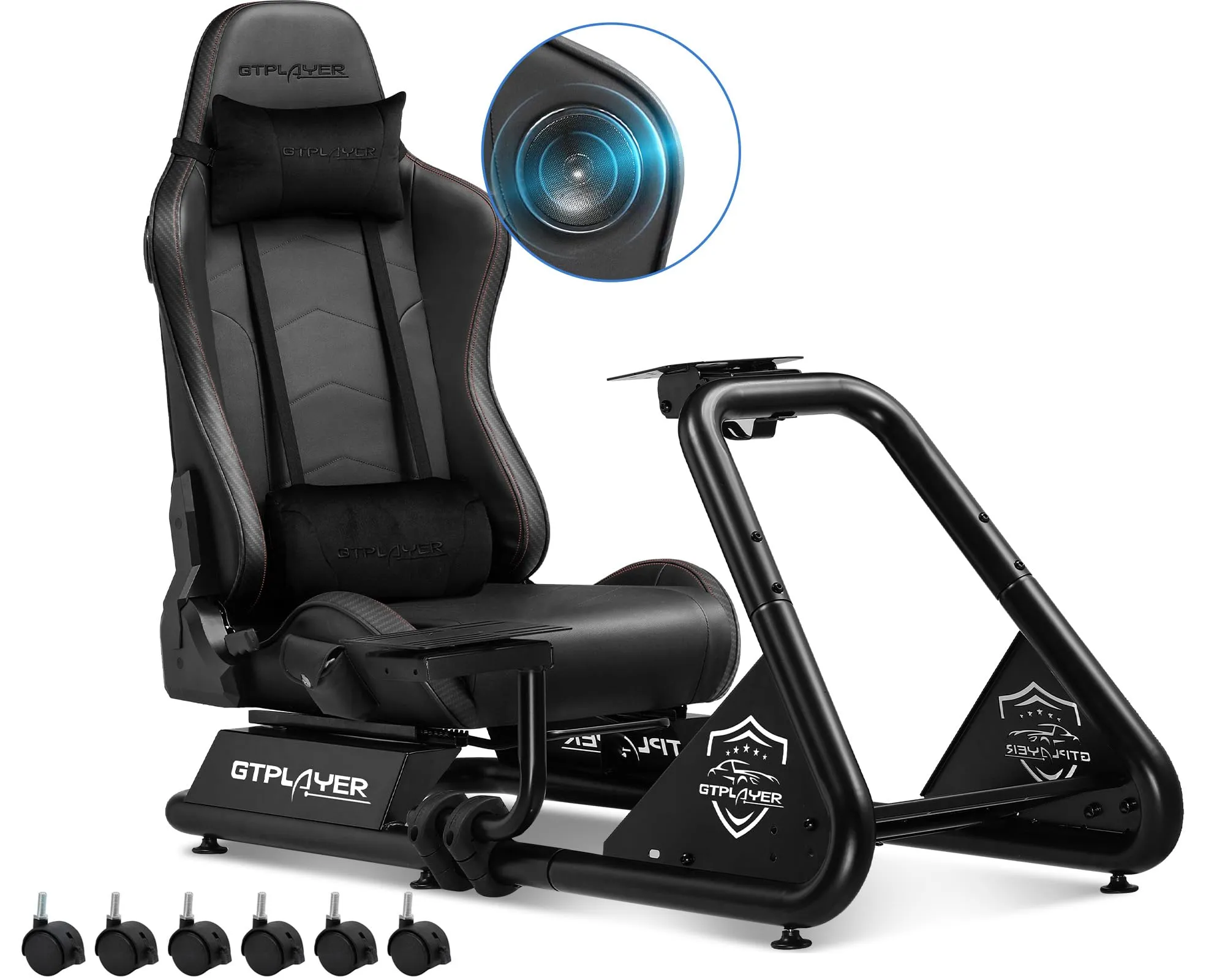 GTPLAYER Simulatore di Guida, Sedile di Simulazione per PC con Altoparlanti, Supporto per Volante e Pedaliera,Nero