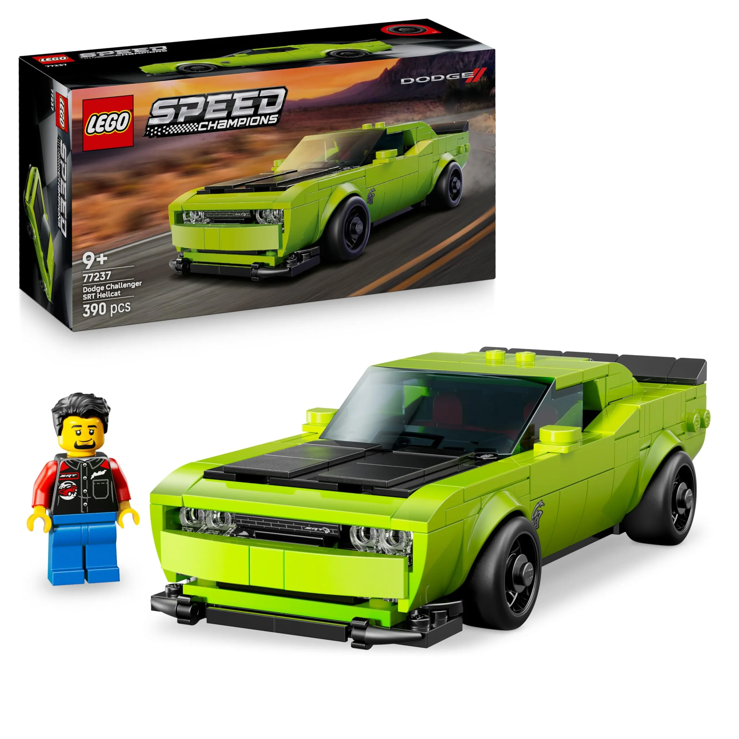 LEGO Speed Champions Sports Car Dodge Challenger SRT Hellcat - Modellino di Auto da Corsa - Macchina Giocattolo con Minifigure del Pilota - Regalo da Collezione per Bambini da 9 Anni - 77237