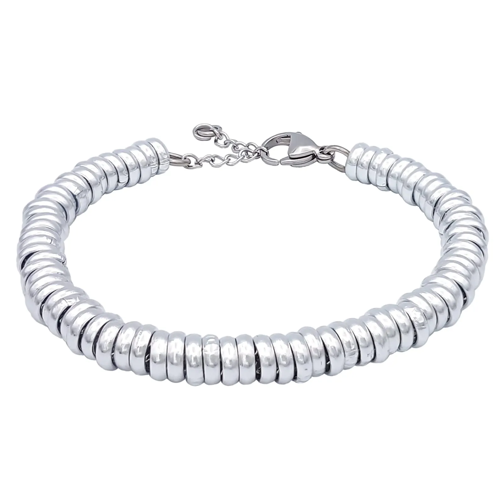 Particolarmoda Bracciale regolabile stile anellini per donna in alluminio e acciaio colori argentato dorato 7 mm