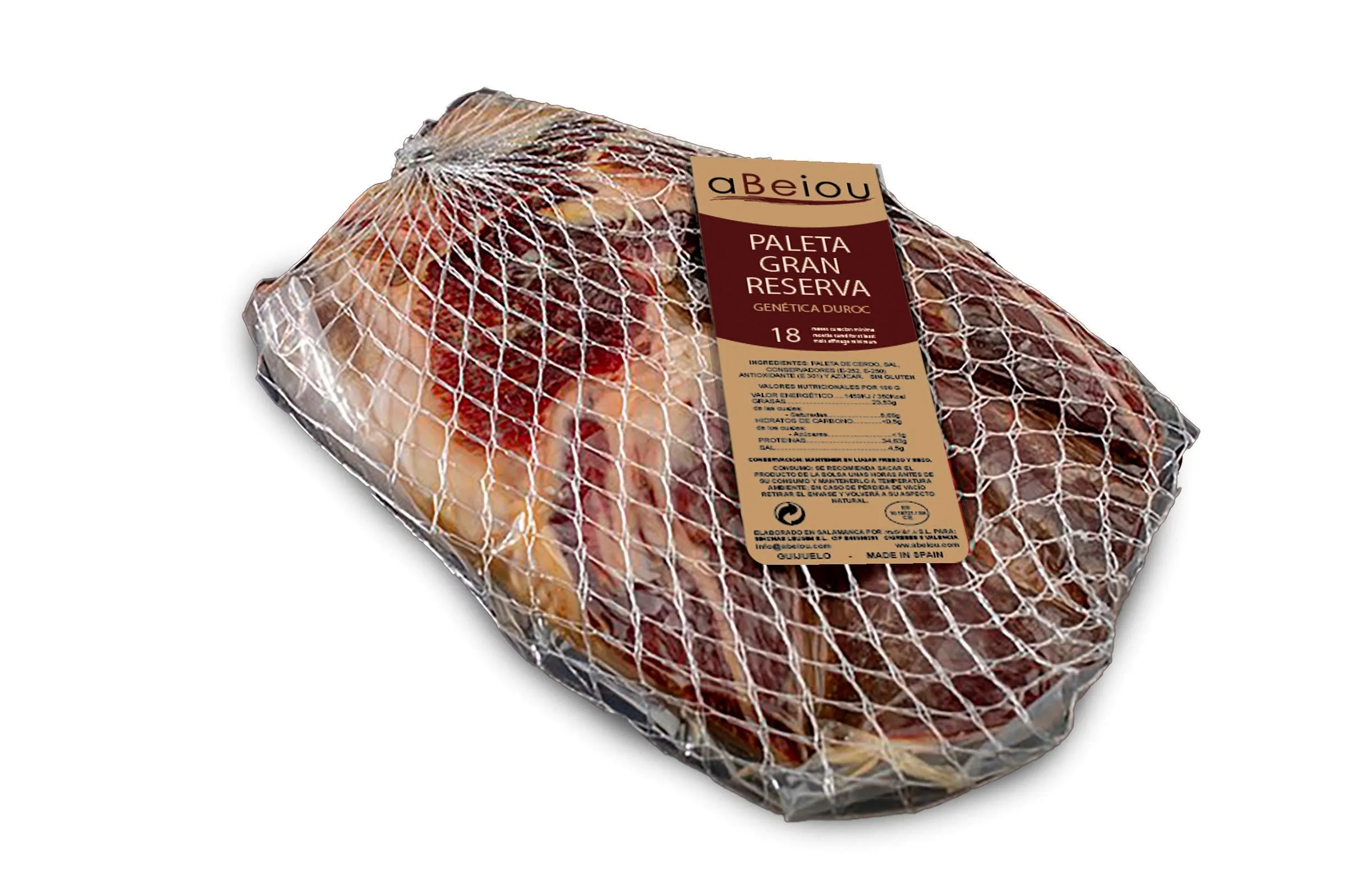 aBeiou. Spalla Prosciutto DISOSSATO GRAN RISERVA DUROC PREMIUM. Stagionatura superiore ai 18–20 mesi (prosciutto sottovuoto) prodotto a Guijuelo. Jamon spagnolo. Prodotto della penisola Iberica 2'3KG