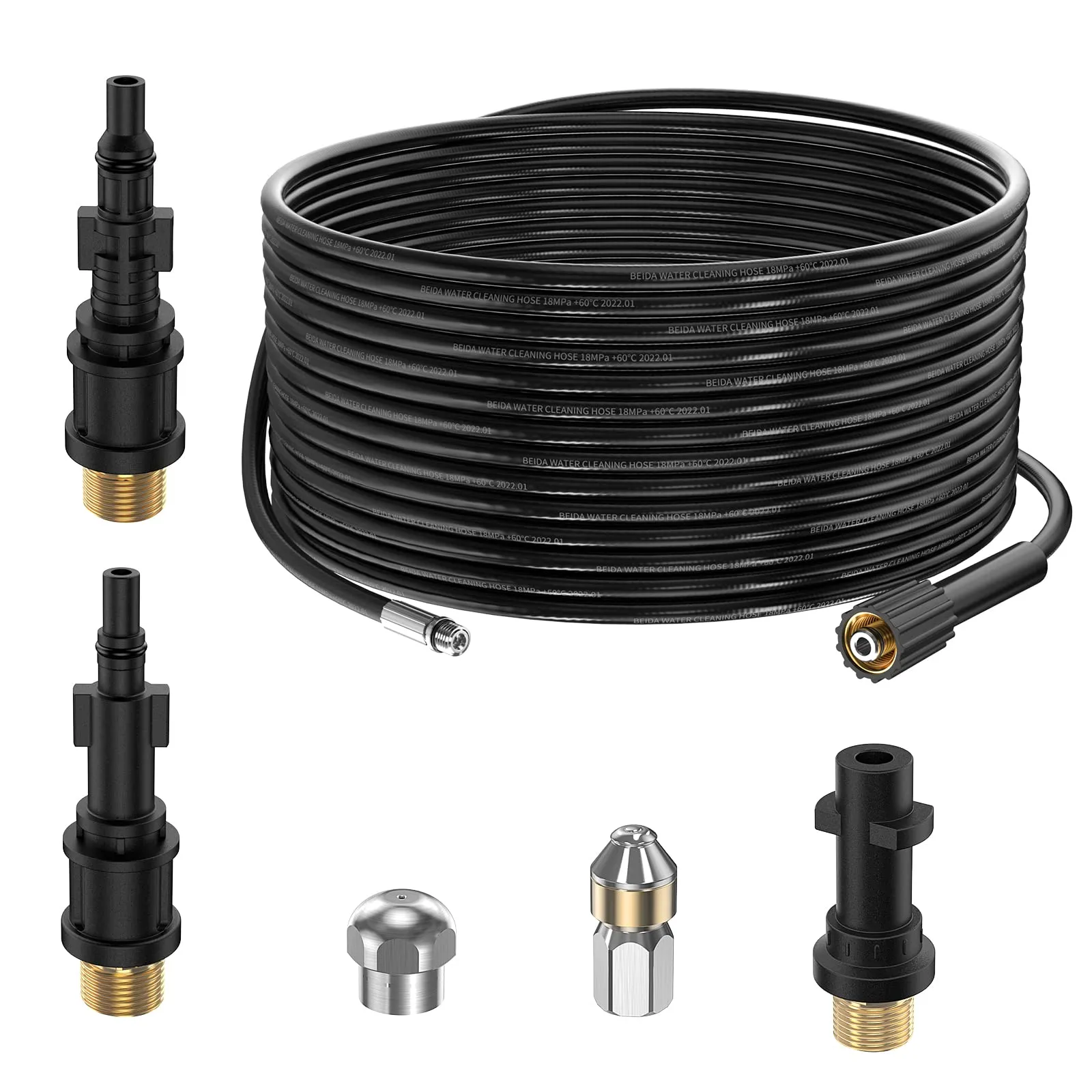 15M Tubo di Sonda Sturatubi per Idropulitrici Kärcher K2 K3 K4 K5 K6 K7 HD HDS, 180bar Kit Pulizia Tubi di Scarichi con 2 Ugelli per Getto di Fogna per Lavor Parkside Bosch Accessorio