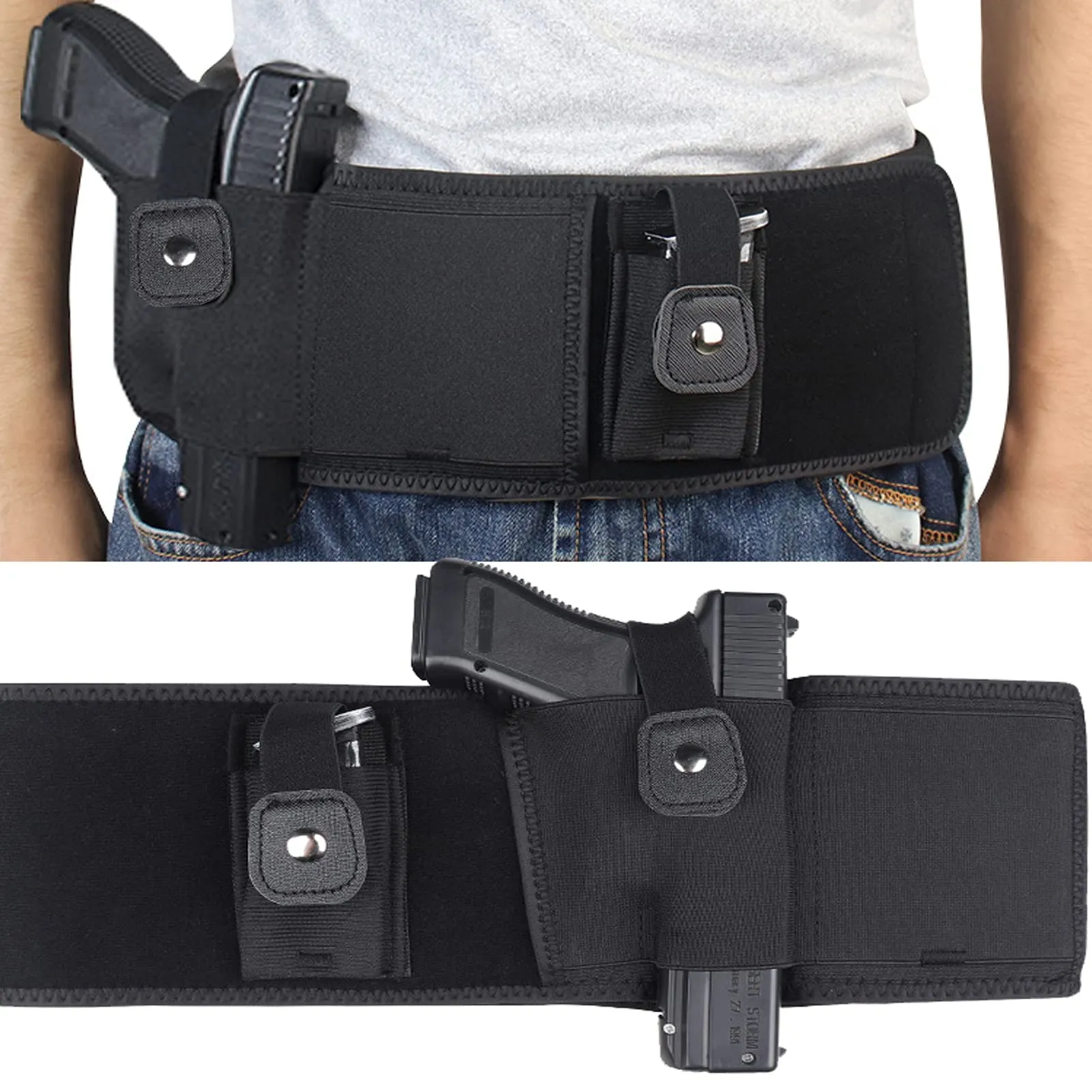 Goldmiky Fondina Porta Pistola Nascosta, Holster Portatile Regolabile Fascia in Vita Elastica in Neoprene per Pistola Glock P238, Ruger LCP e Simili (45in/115cm)